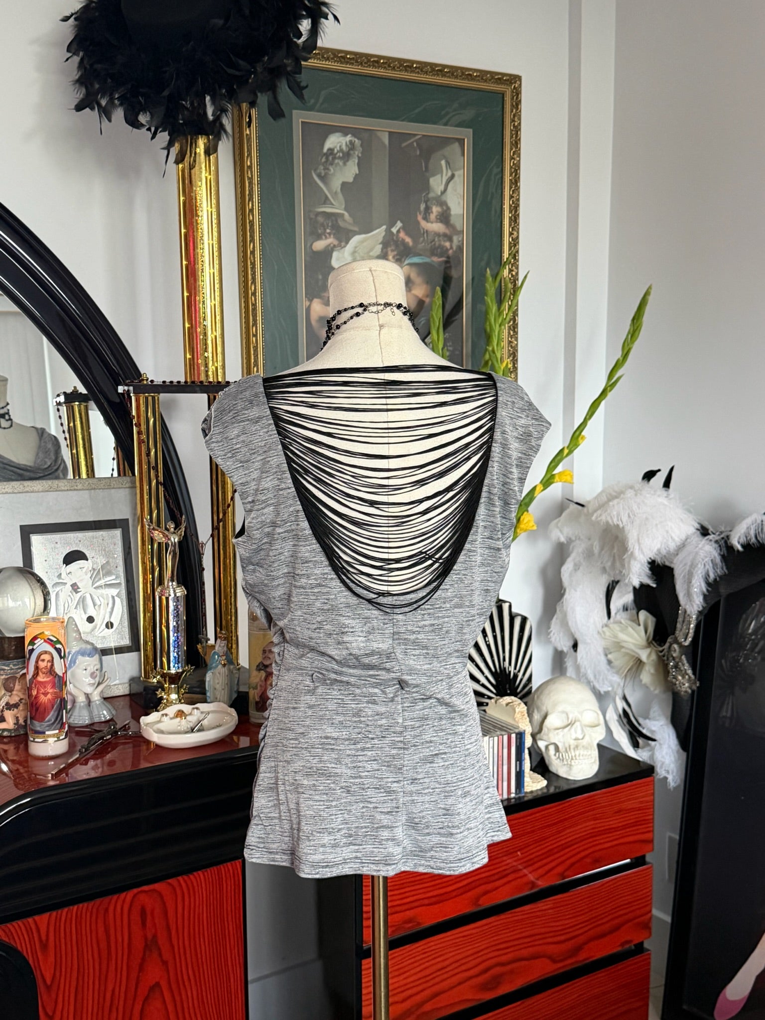 Heather Gray Draped Open Back Top