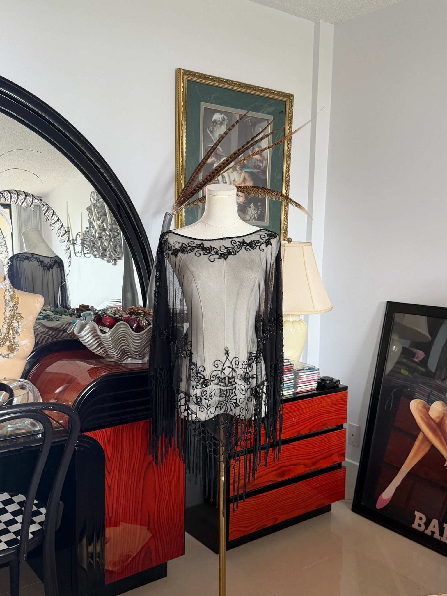 Sheer black embroidered poncho