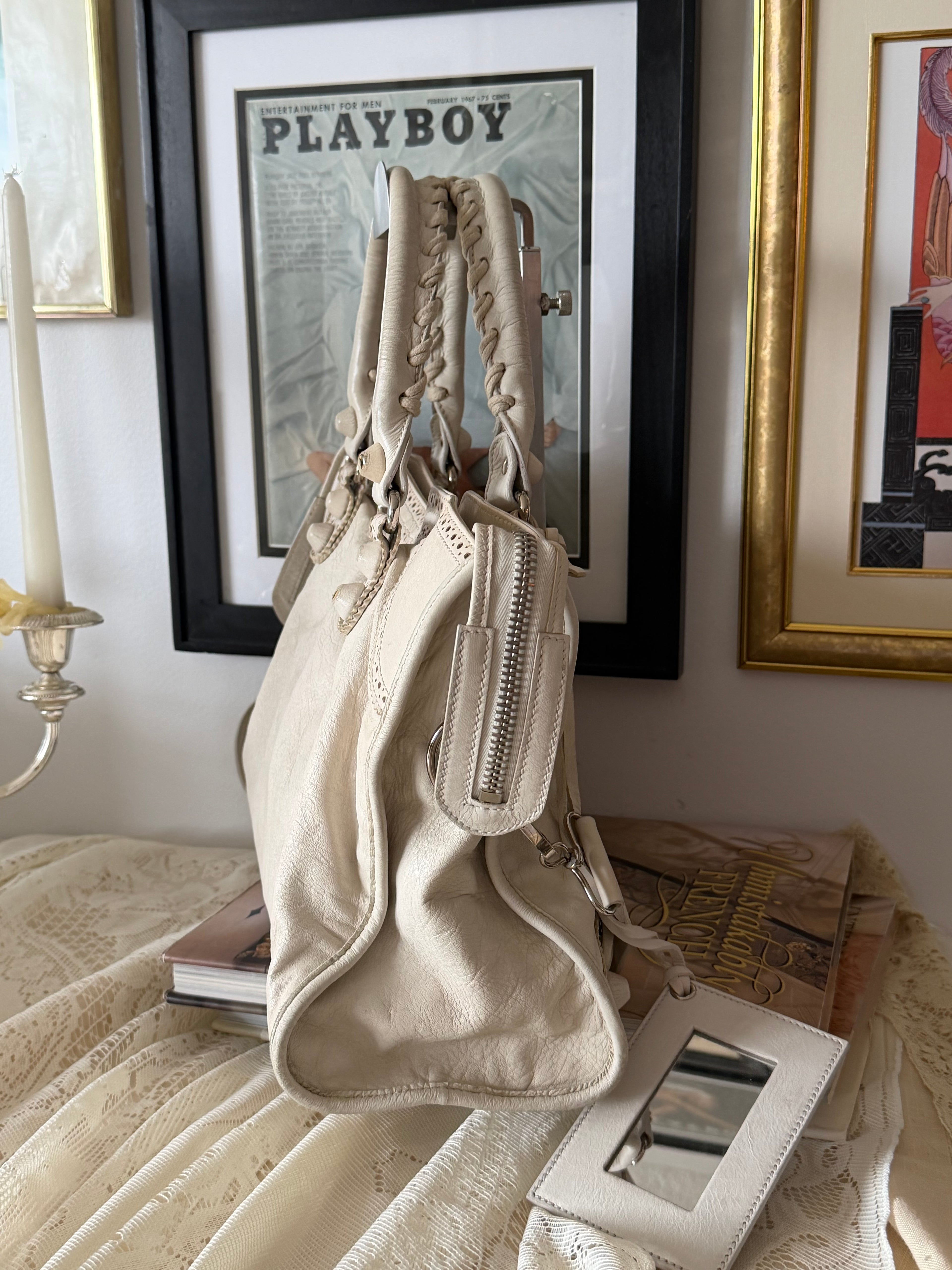 Balenciaga city bag ivory white with silver hardware