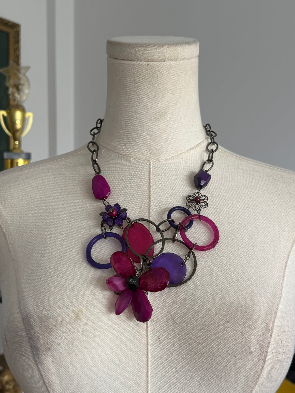 Purple floral statement necklace