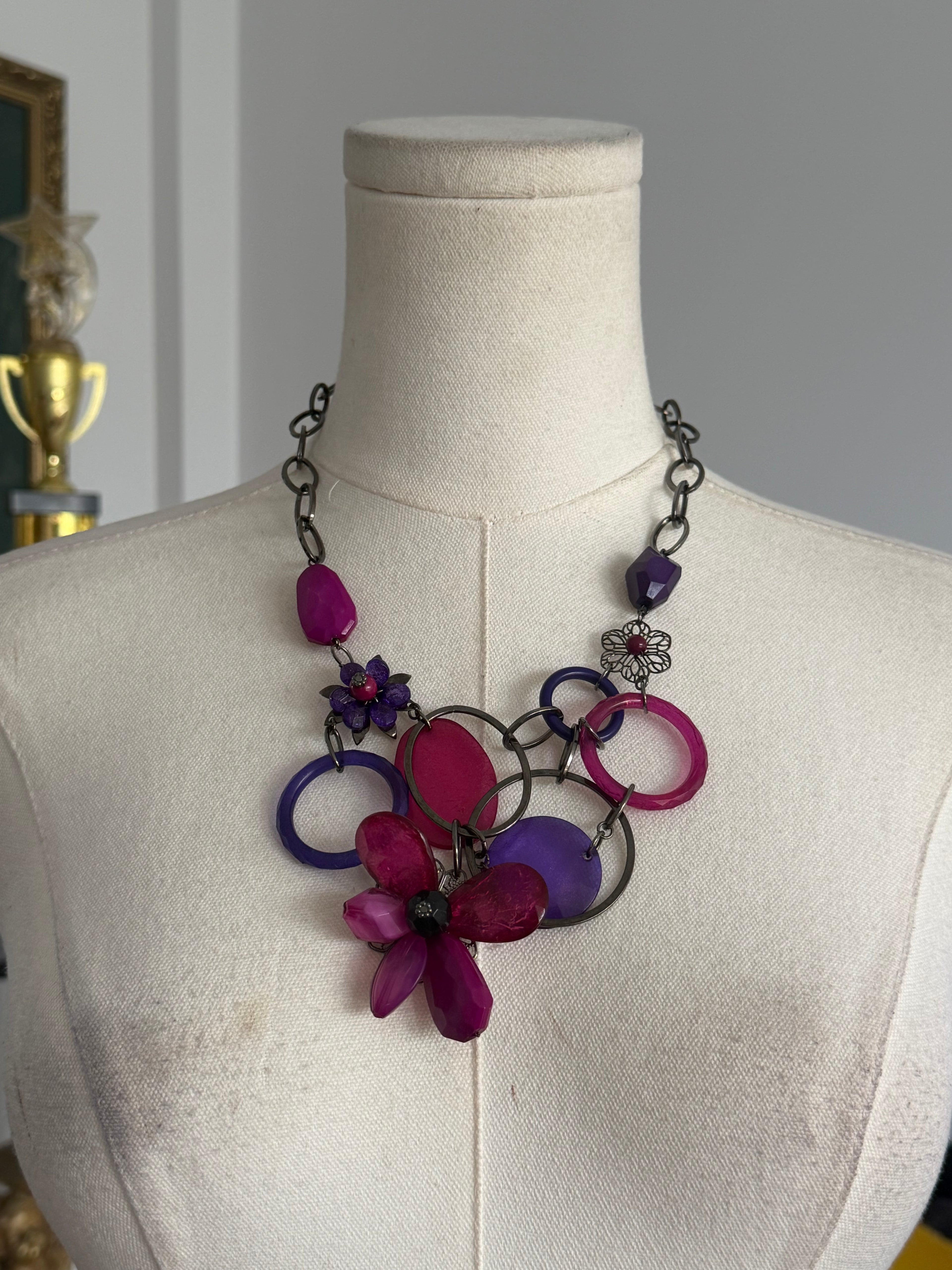 Purple floral statement necklace