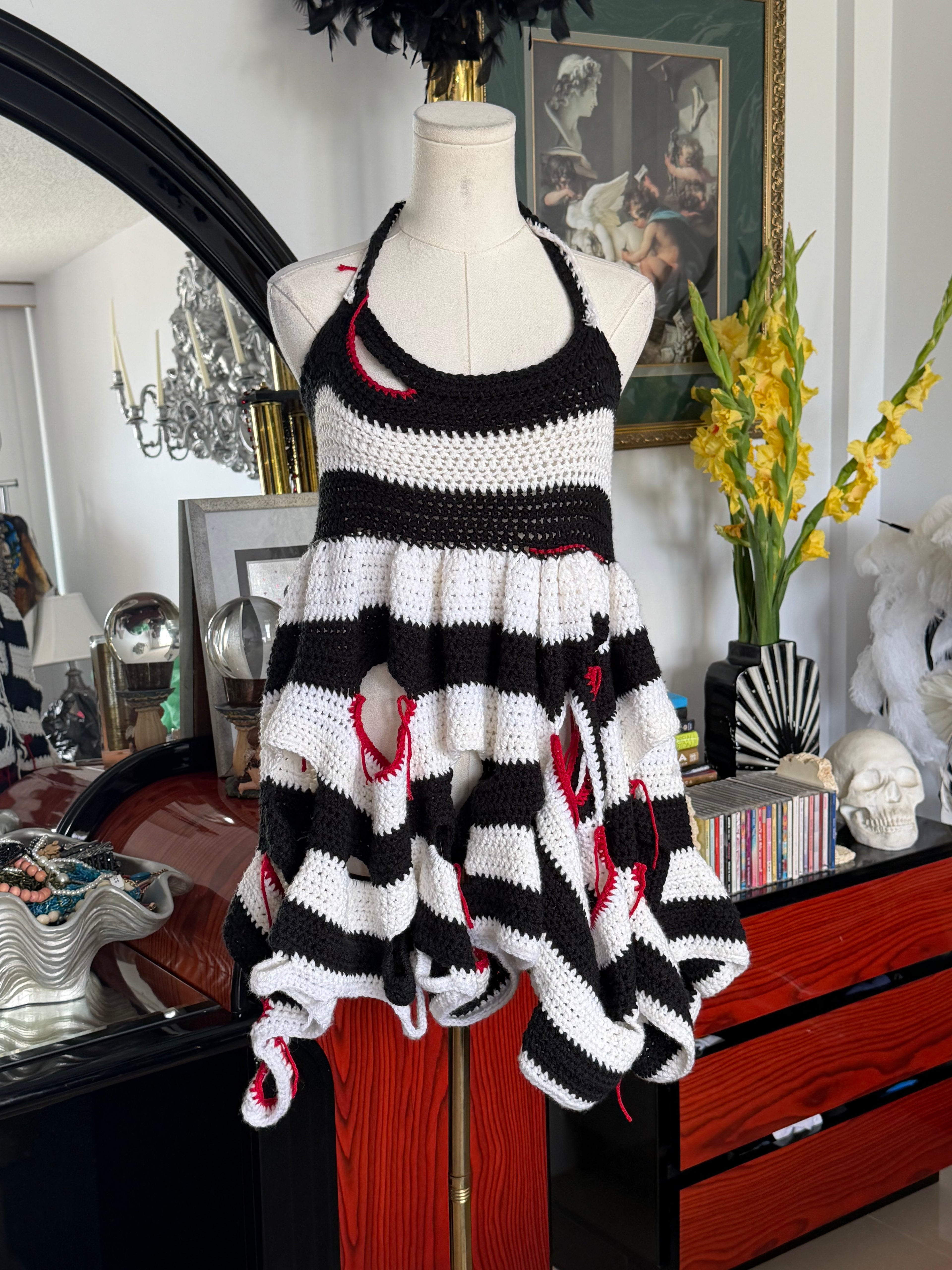 Handmade Avant-Garde Distressed Crochet Halter Top