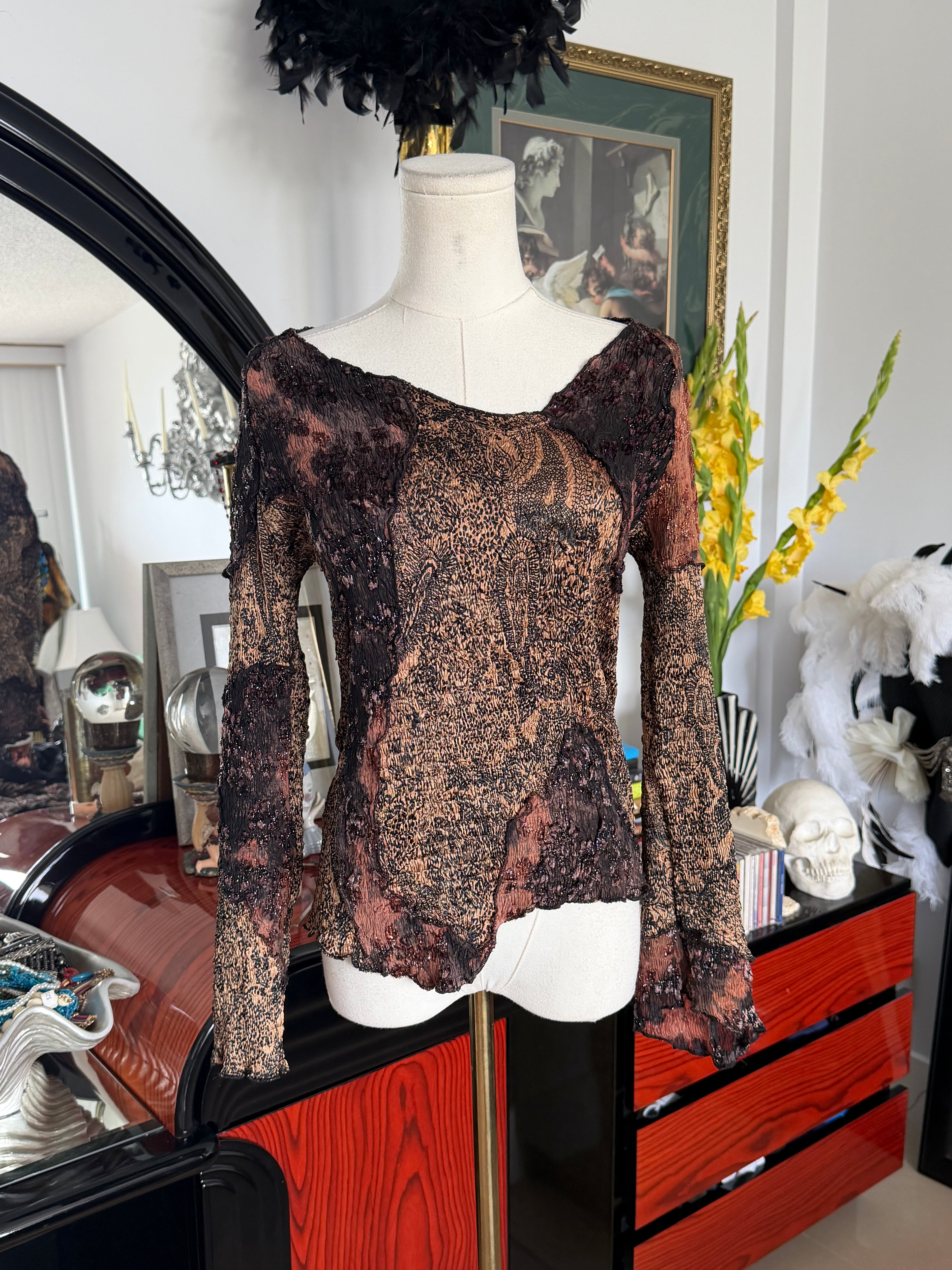 Alberto Makali Textured Embellished Long Sleeve Top