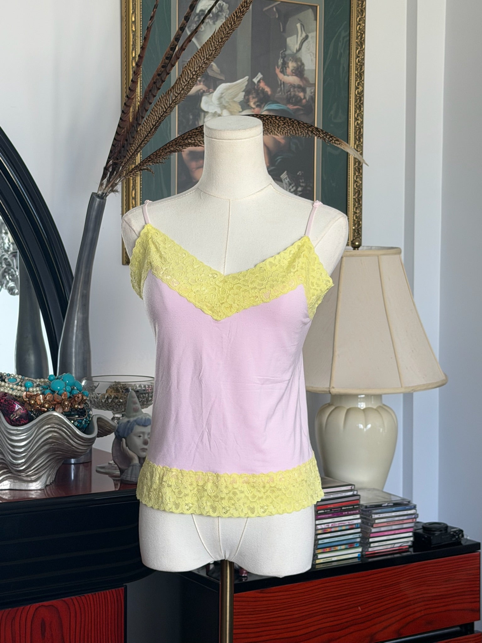 Pastel lace trim Cami M-L