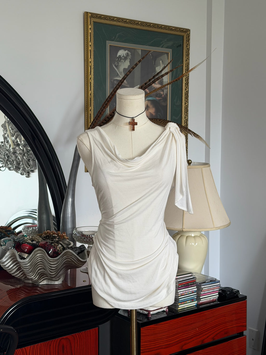 Draped ivory asymmetrical top M