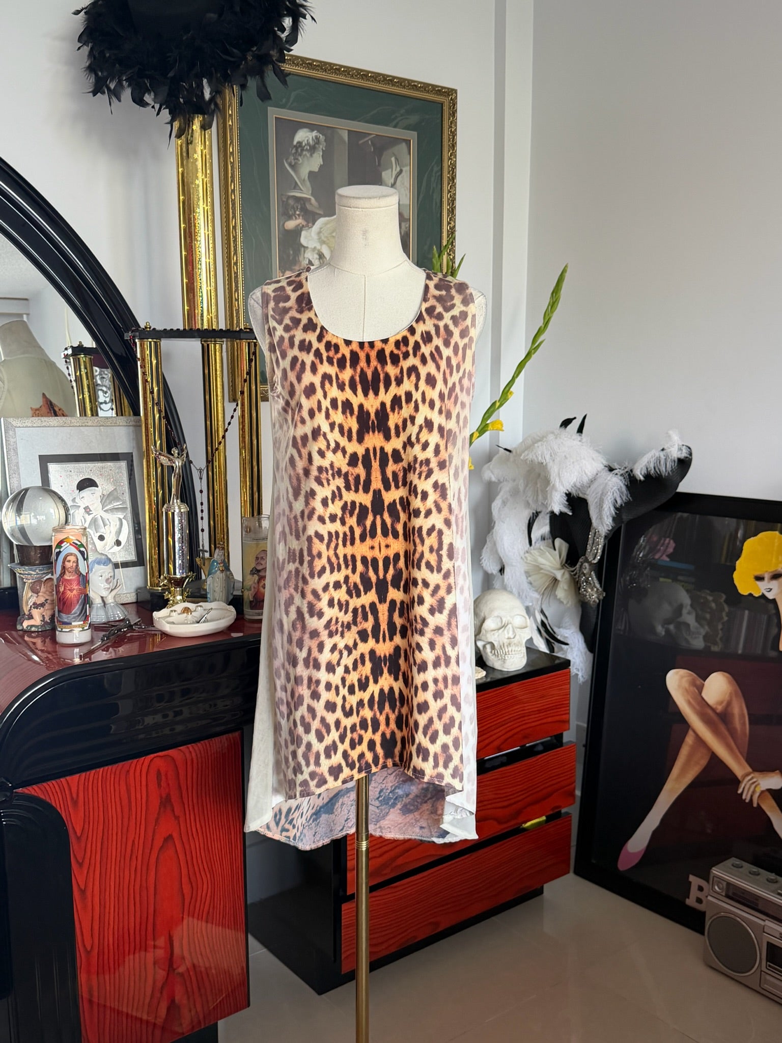 Leopard Print High-Low Sleeveless Tunic
