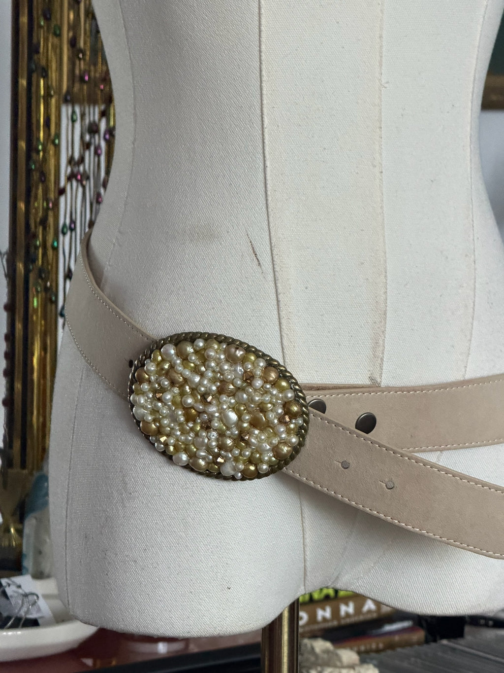 Vintage Pearl Embellished Buckle Belt