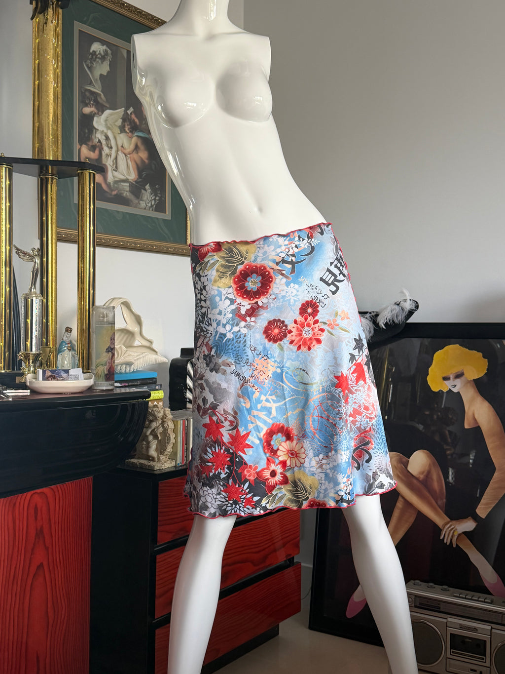 Vintage Haystacks Japanese Floral Stretch Midi Skirt M