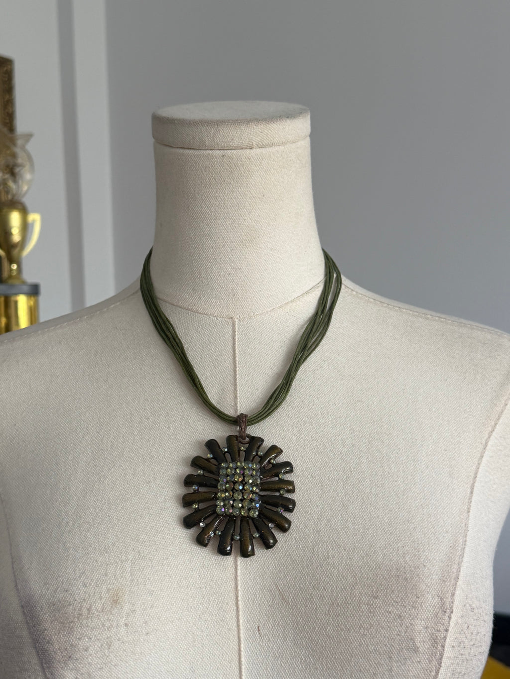 olive rhinestone sunburst pendant necklace