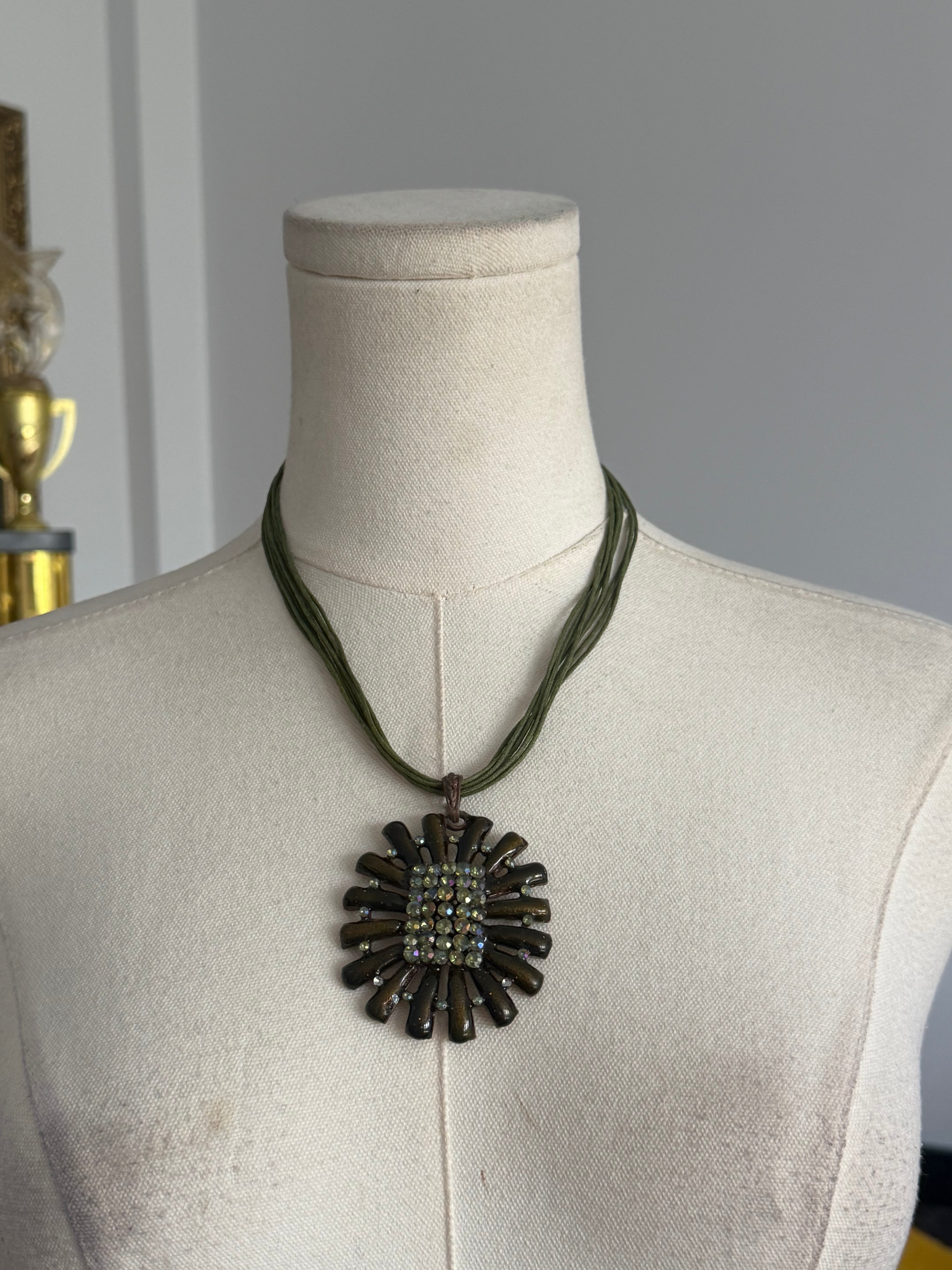 olive rhinestone sunburst pendant necklace