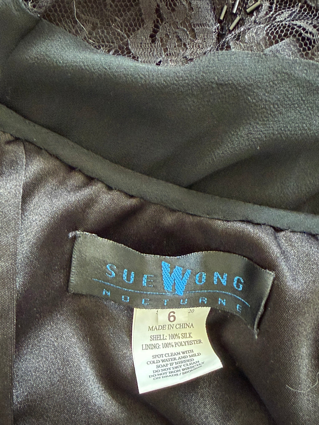 Vintage Sue Wong  Black Silk Rose Embroidered Handkerchief Dress-6
