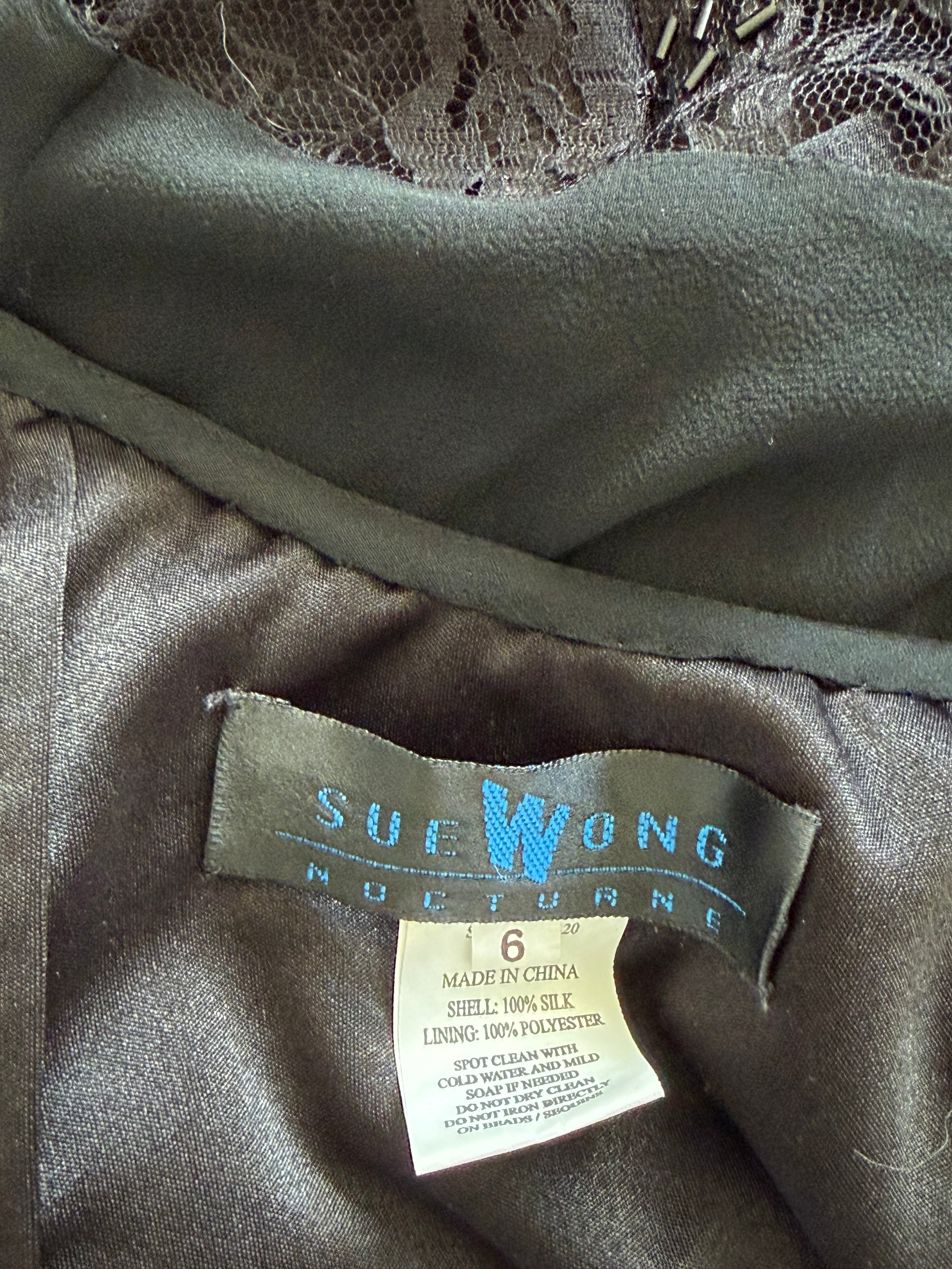 Vintage Sue Wong  Black Silk Rose Embroidered Handkerchief Dress-6