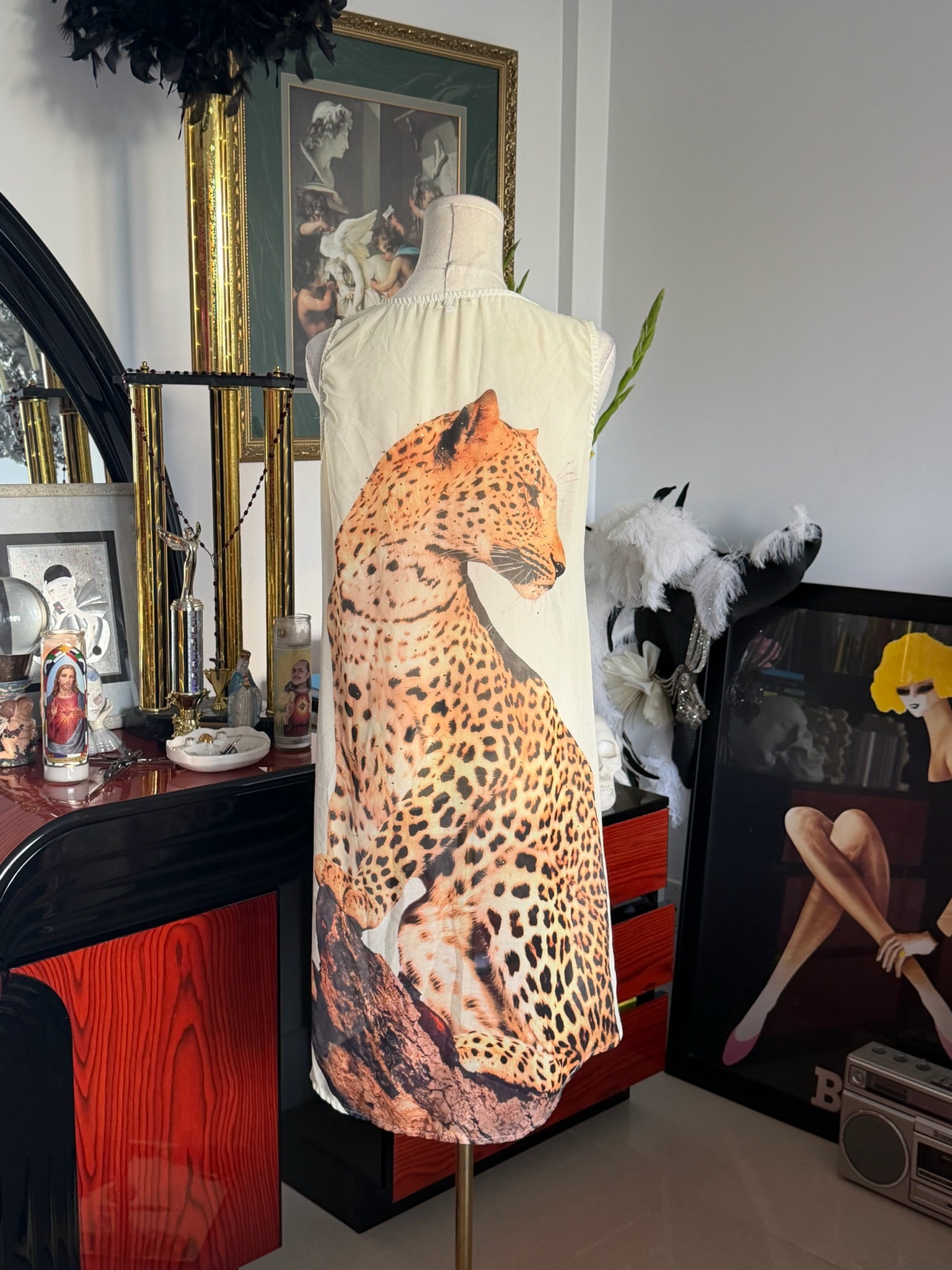 Leopard Print High-Low Sleeveless Tunic