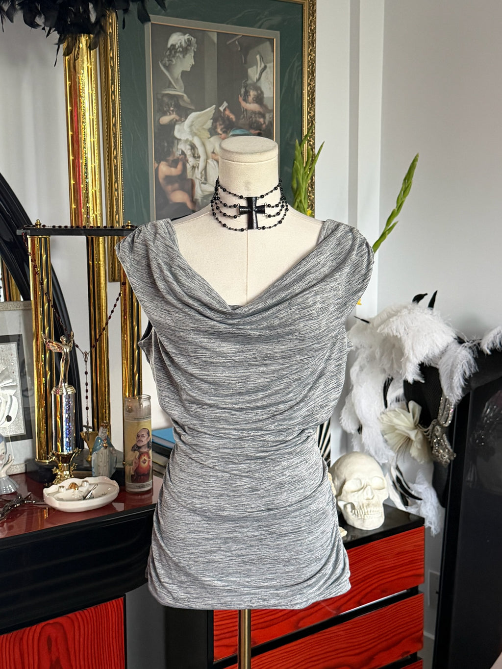 Heather Gray Draped Open Back Top
