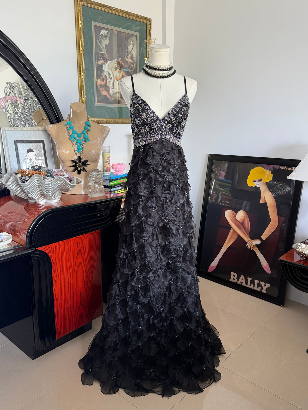 Vintage Sue Wong Black Beaded Evening Gown – Size 2