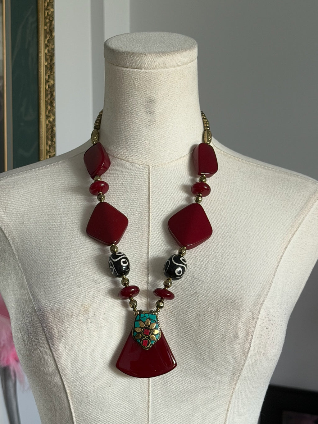 Burgundy Statement Pendant Necklace