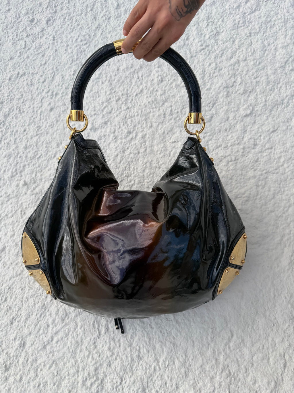 Gucci Indy Large Patent Bamboo Tassel Hobo Bag – Black Patent / Gold Hardware (2007 Collection)