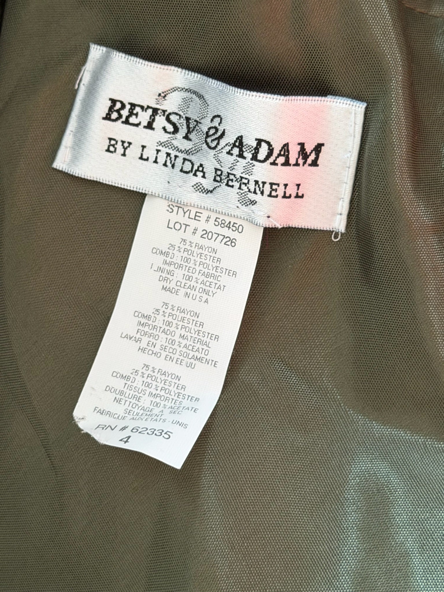 Betsy & Adam Olive Liquid Satin Bias-Cut Evening Gown | Size 4