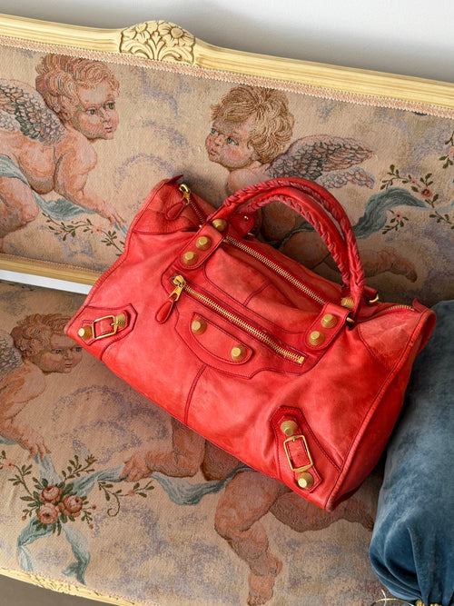 Balenciaga Work Bag (2006) — Faded Rouge Leather, Antique Brass Hardware