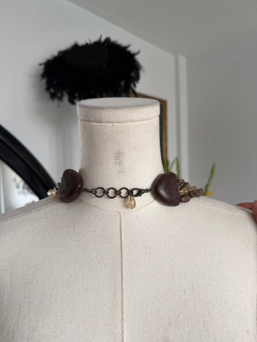 Vintage Mother of Pearl Leaf Statement Necklace | Multi Strand Artisan Necklace