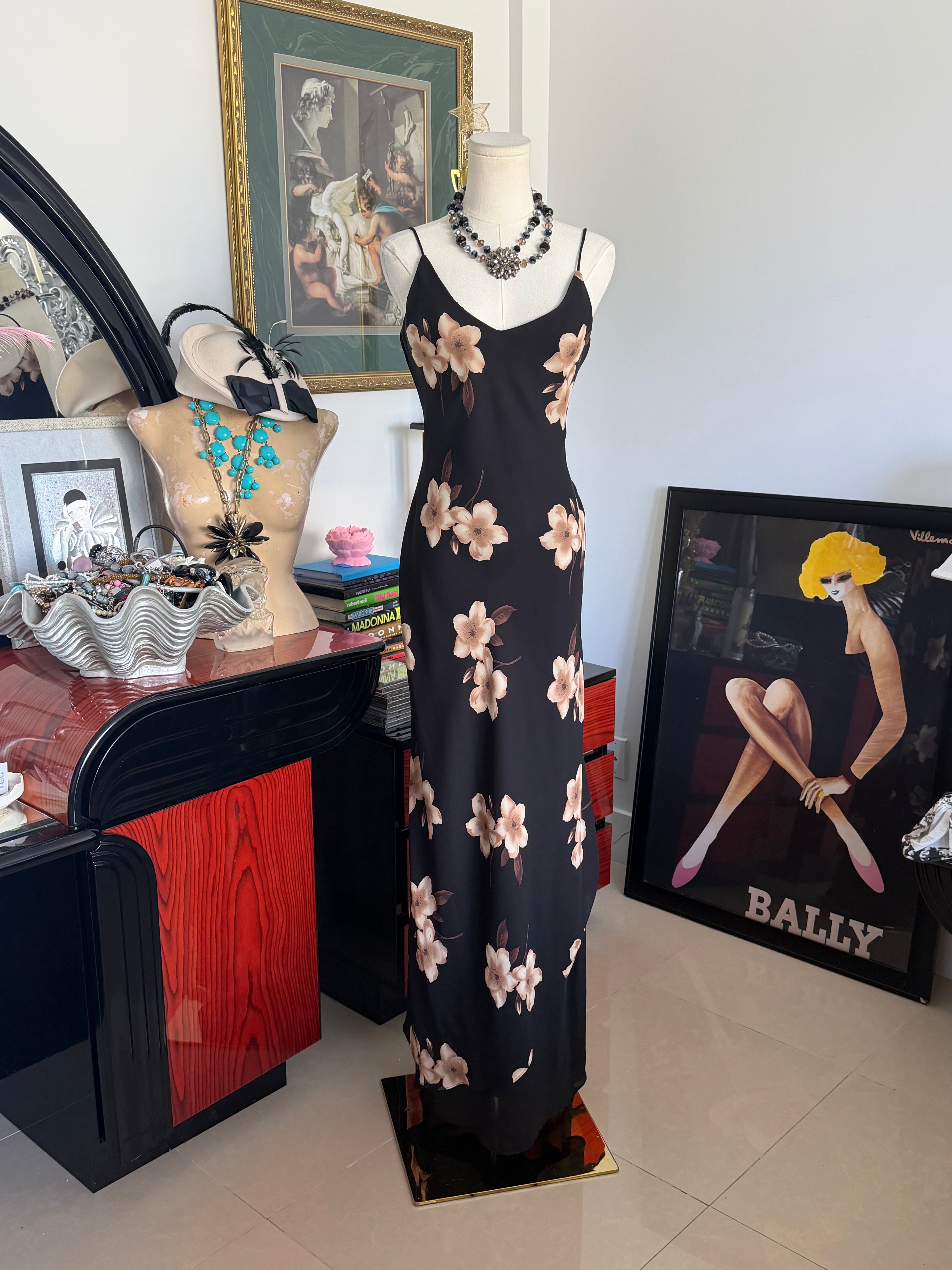 Vintage Rhapsody Black Floral Slip Dress S-M