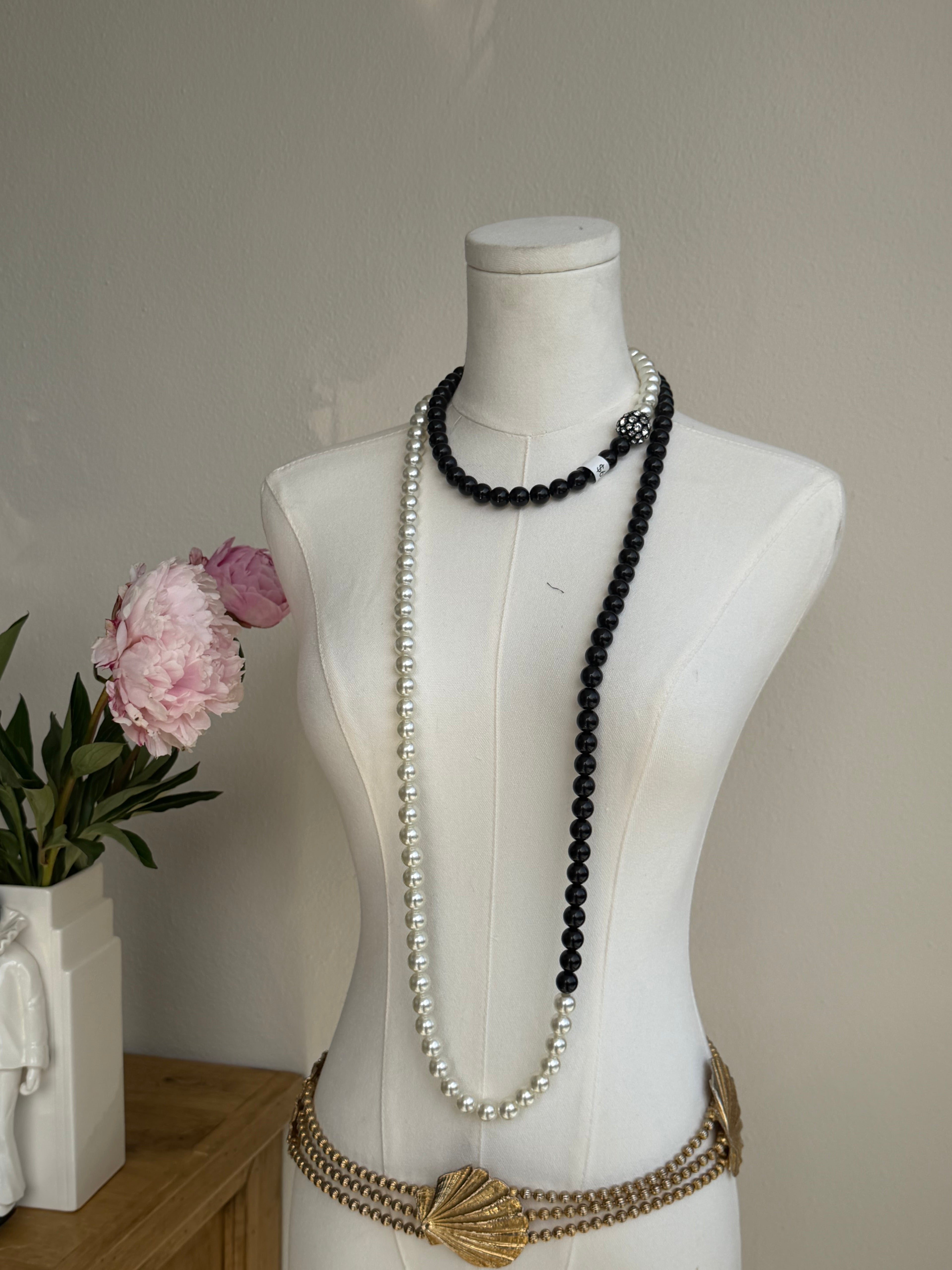 Two-Tone Black & Pearl Convertible Wrap Necklace
