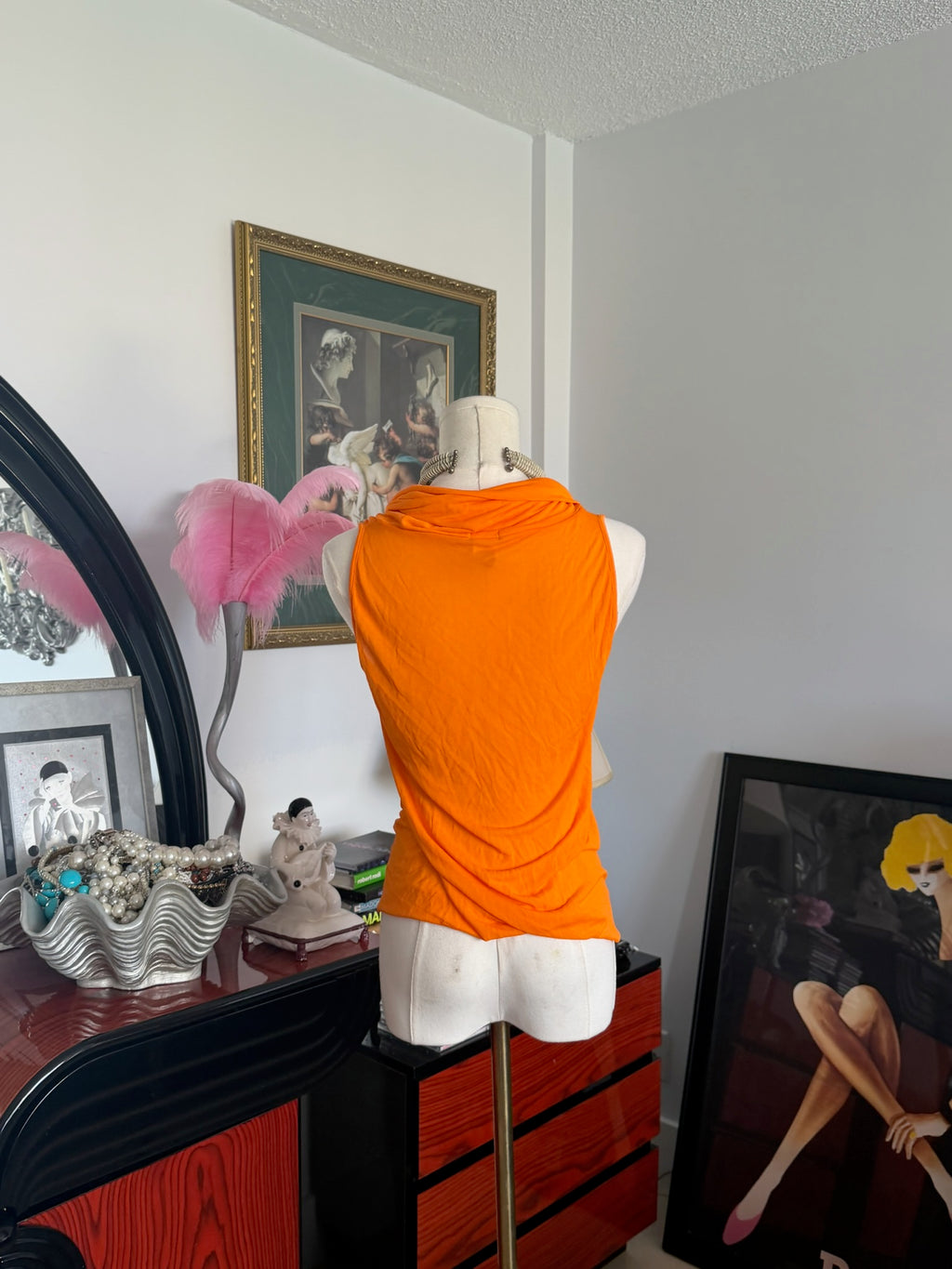 Benetton Orange Draped Cowl Neck Top Made in Italy Y2K M