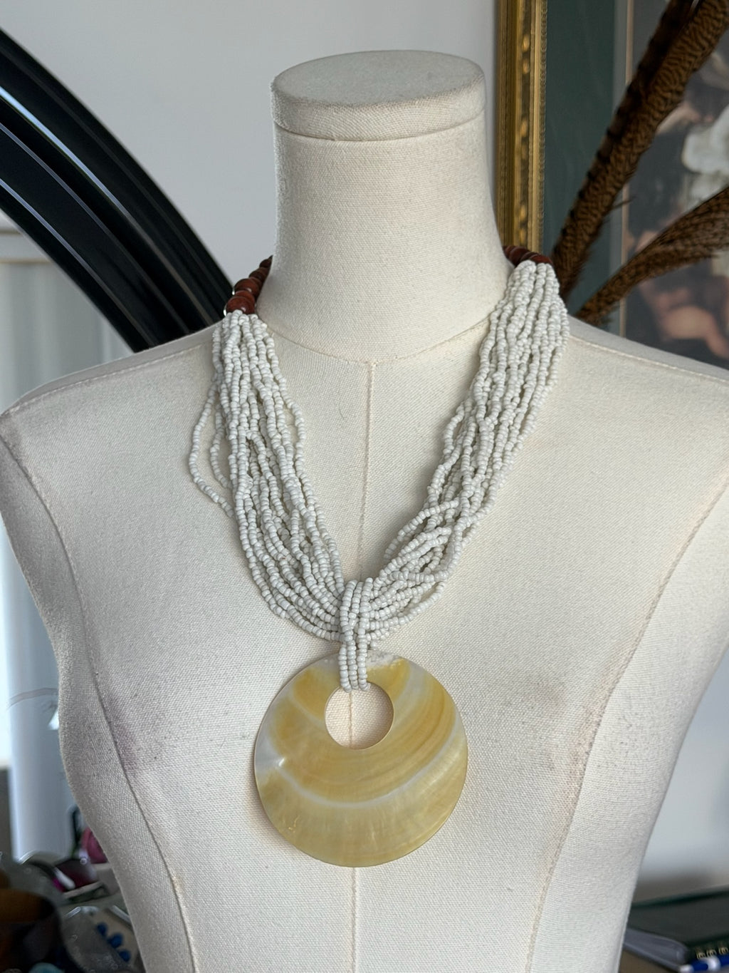 White Beaded Pendant Necklace