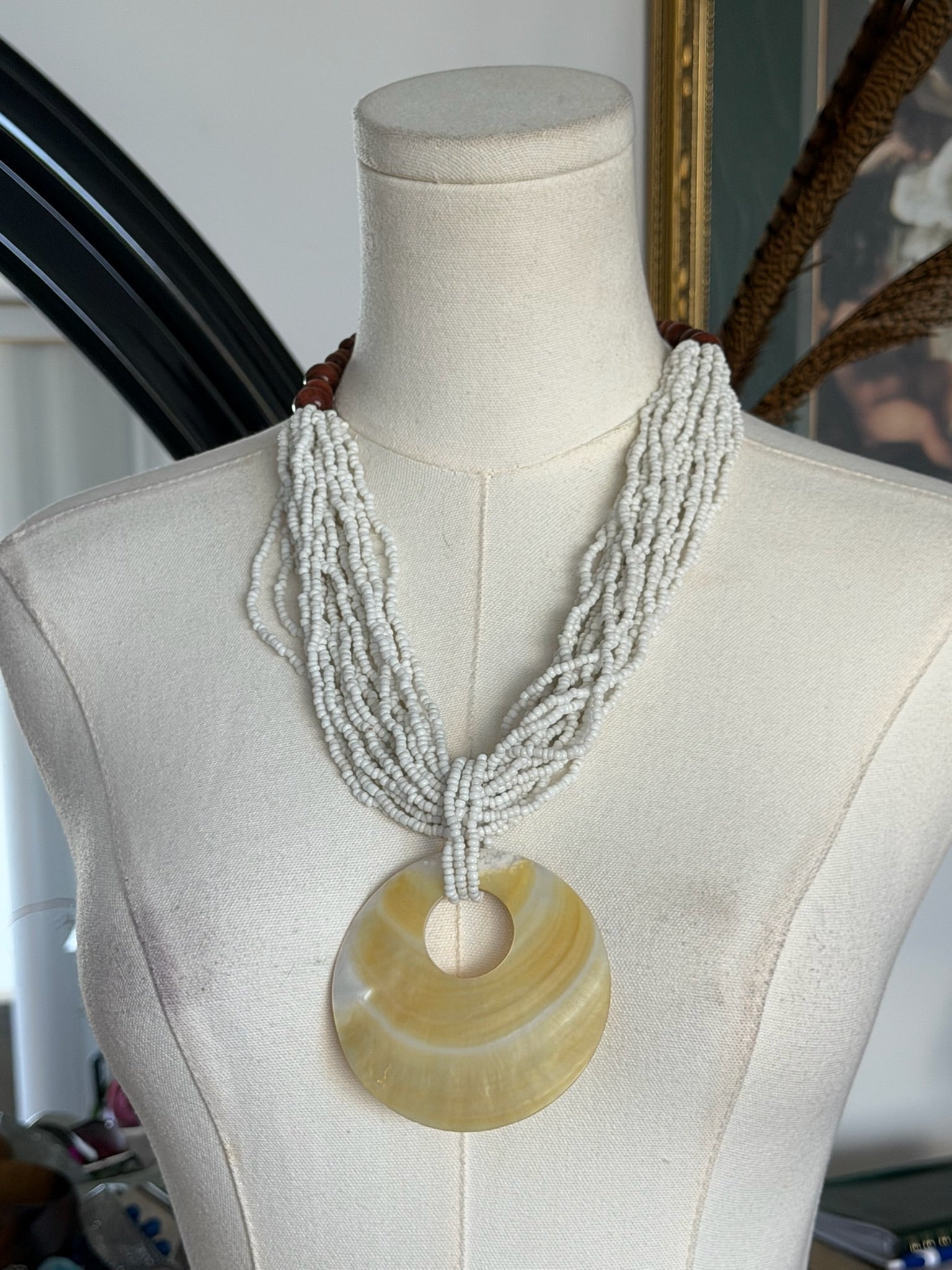 White Beaded Pendant Necklace