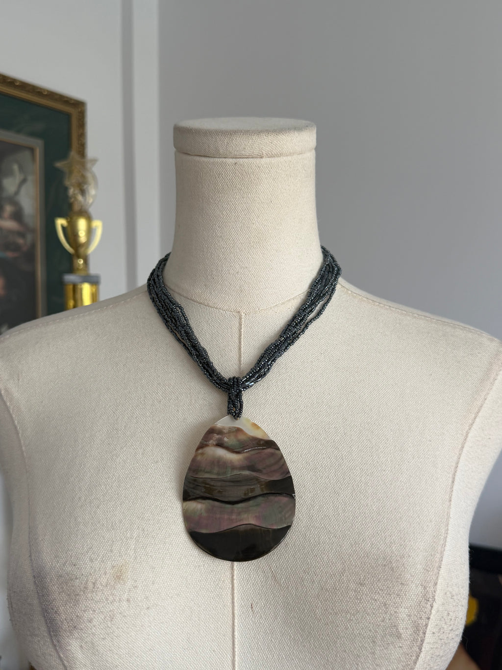 Beaded Shell Pendant Necklace