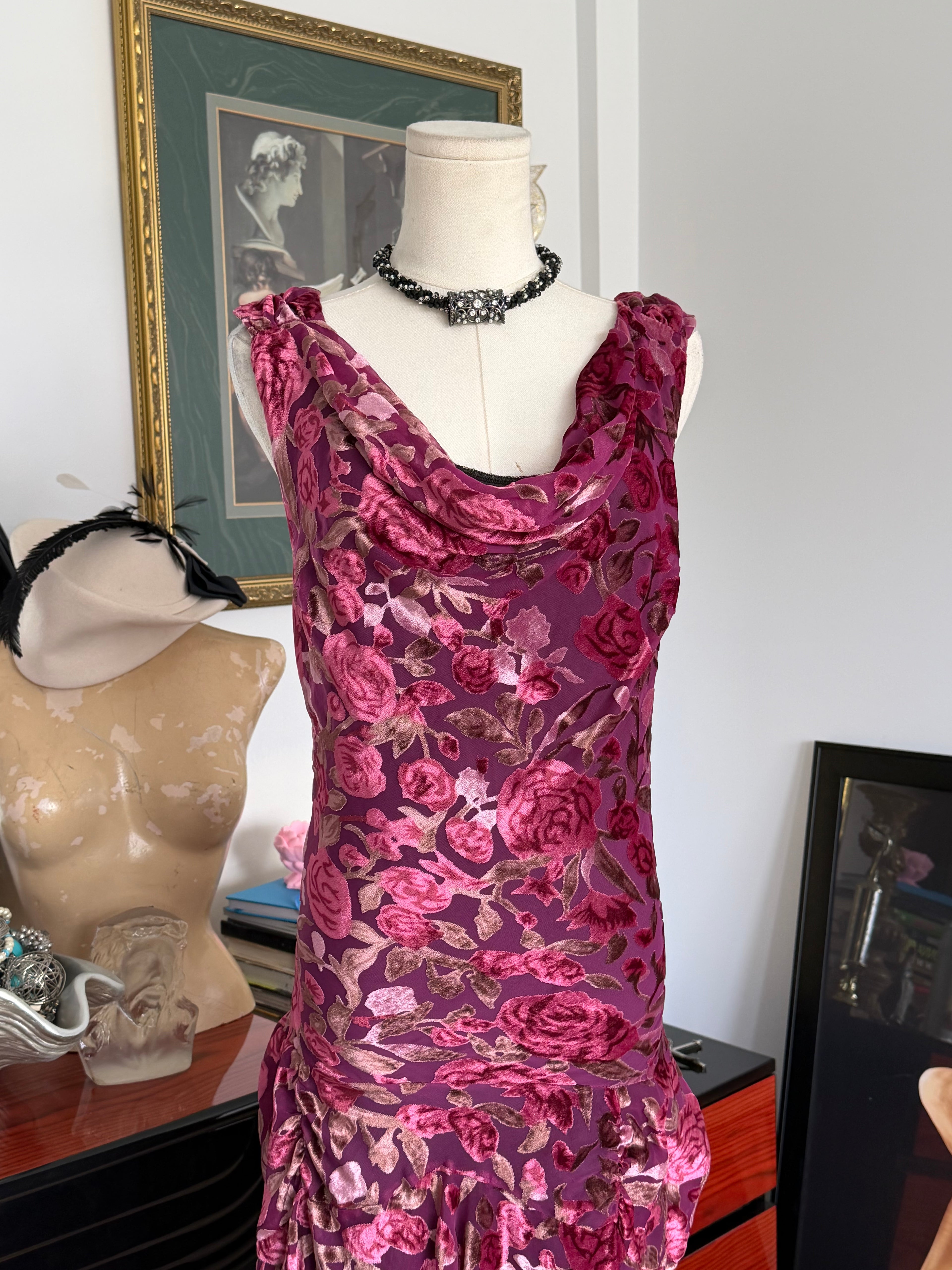 Vintage Vintage Vantage Burnout Velvet Rose Dress M
