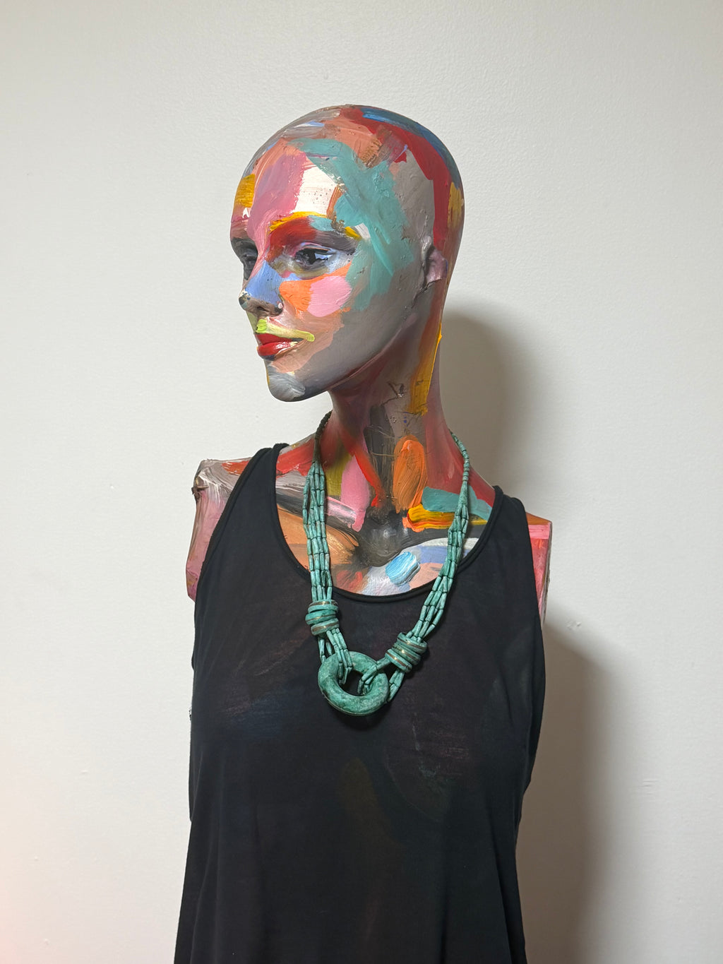 Turquoise Statement Beaded Donut Pendant Necklace