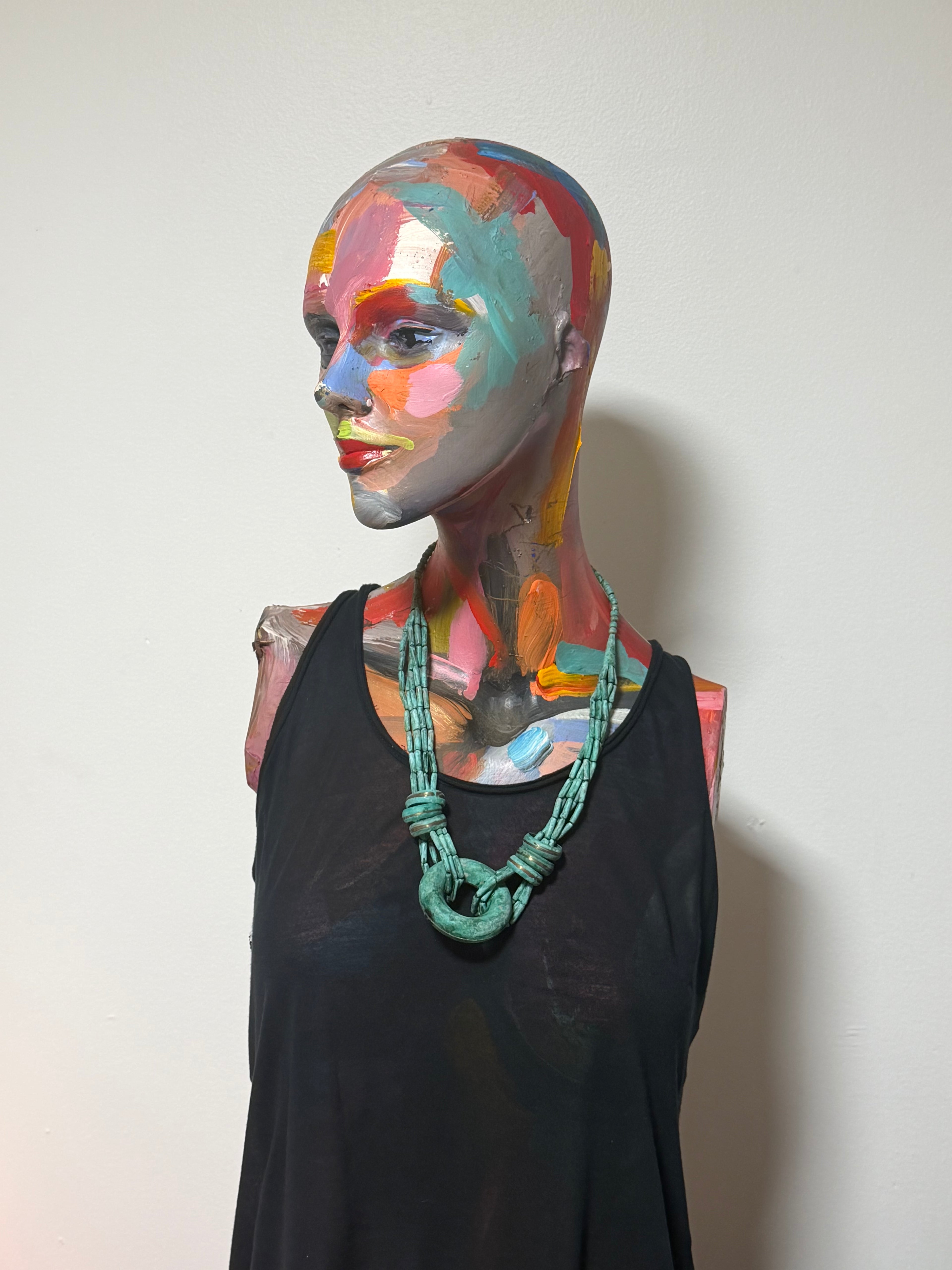 Turquoise Statement Beaded Donut Pendant Necklace