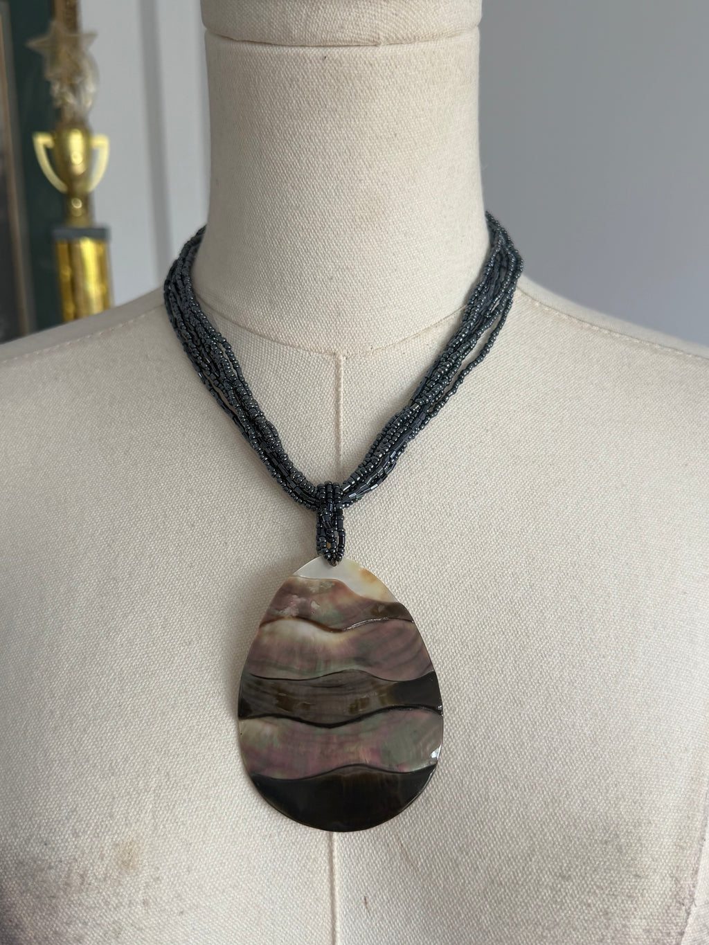 Beaded Shell Pendant Necklace