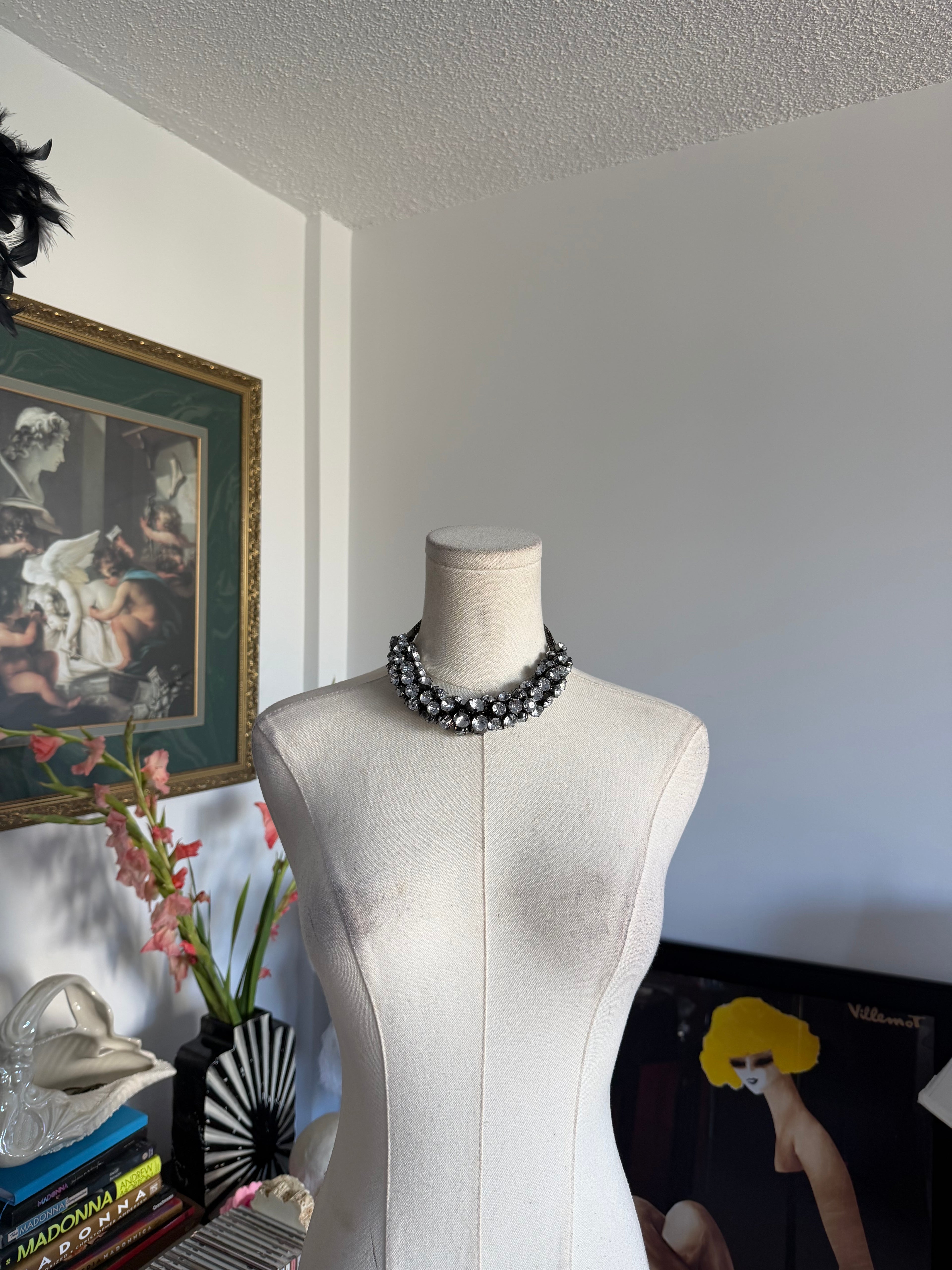 Clear Crystal Cluster Statement Necklace