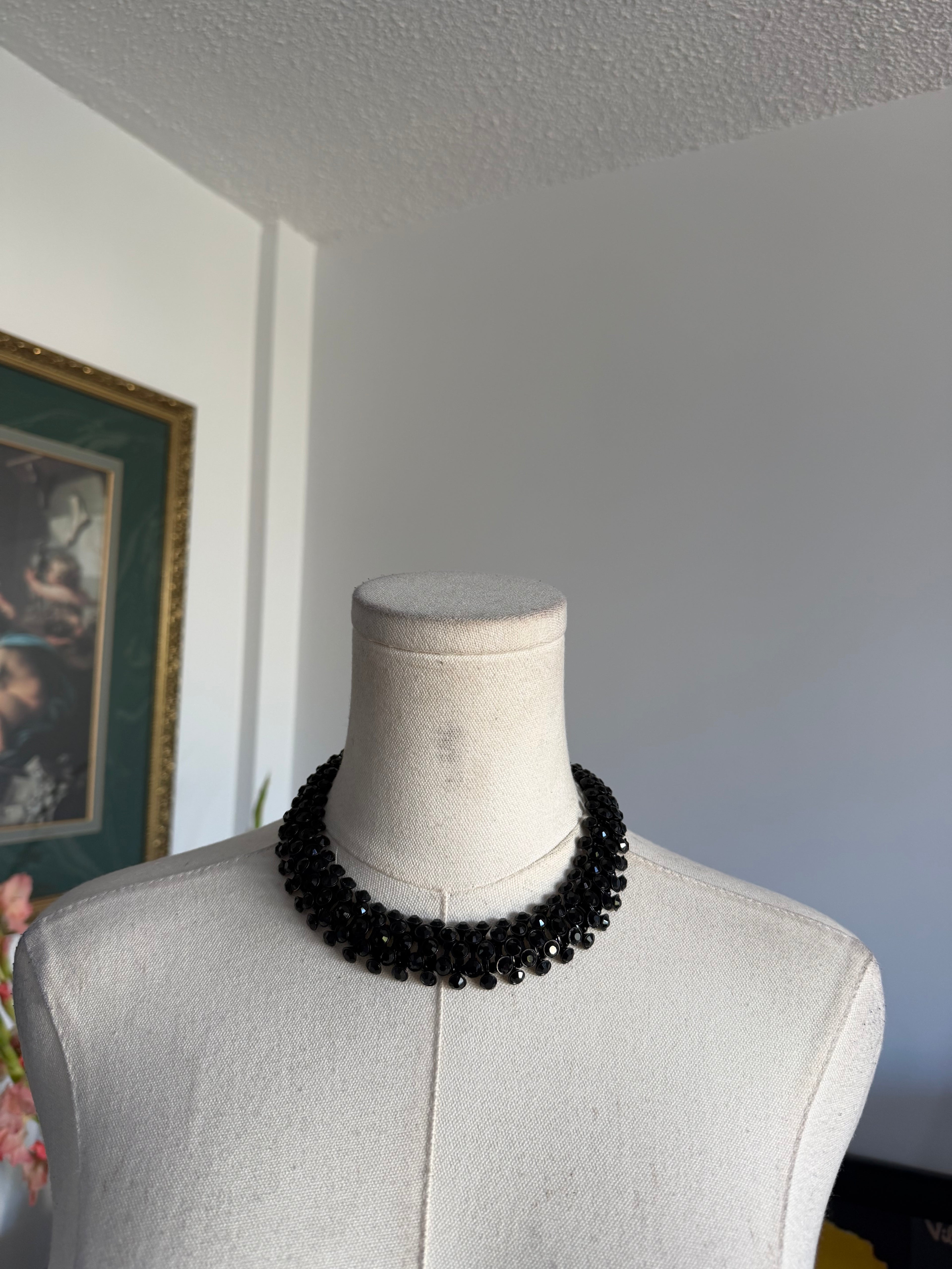 Black Clustered Beaded Statement Necklace