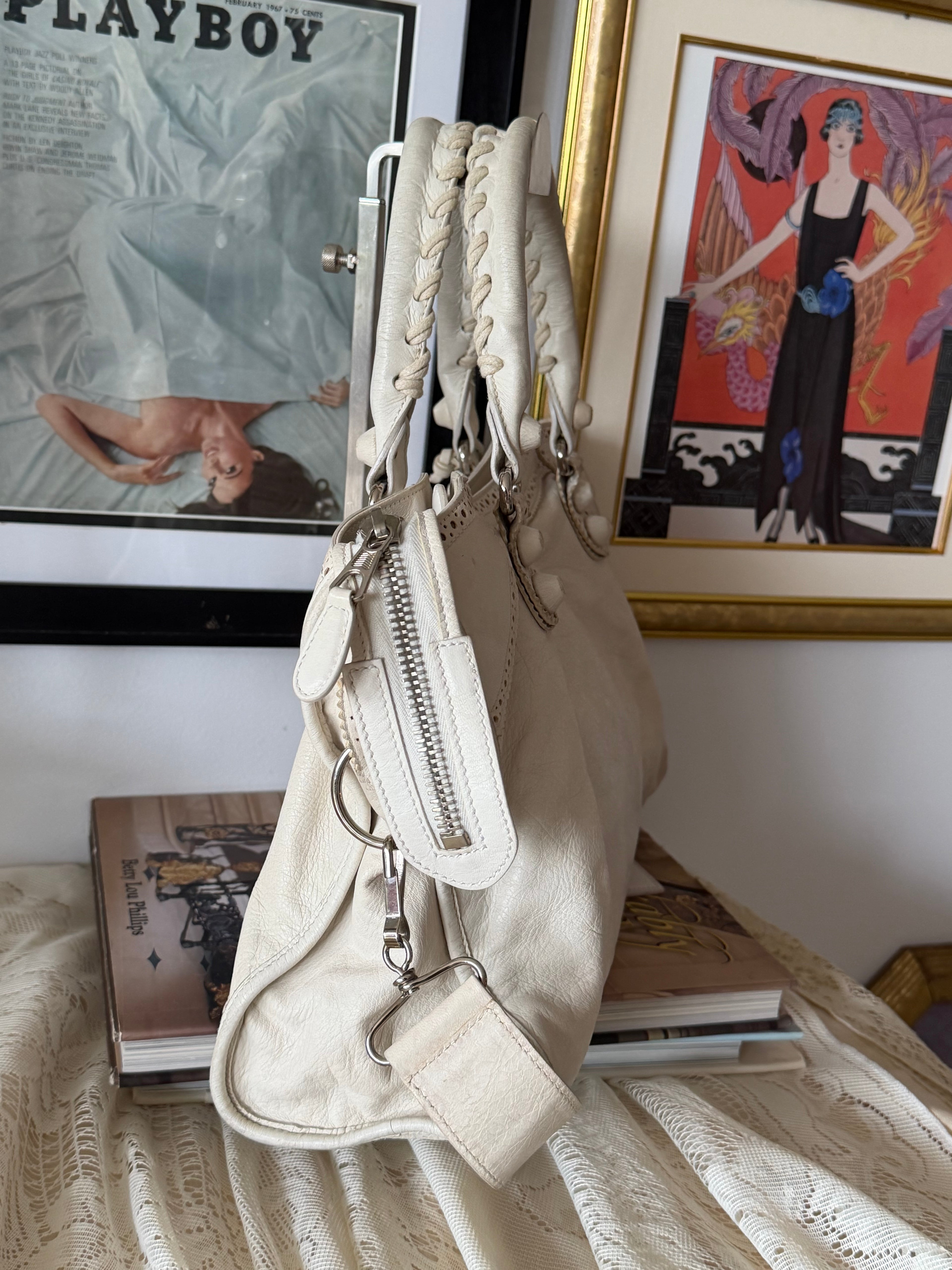 Balenciaga city bag ivory white with silver hardware