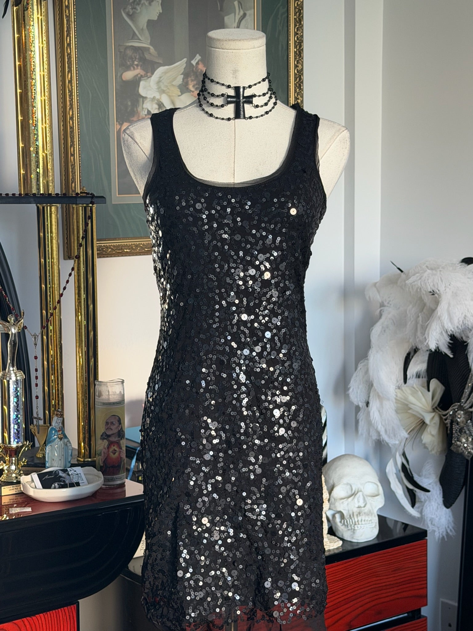 Vintage Black Sequin Cocktail Dress | Sleeveless Party Dress | XS