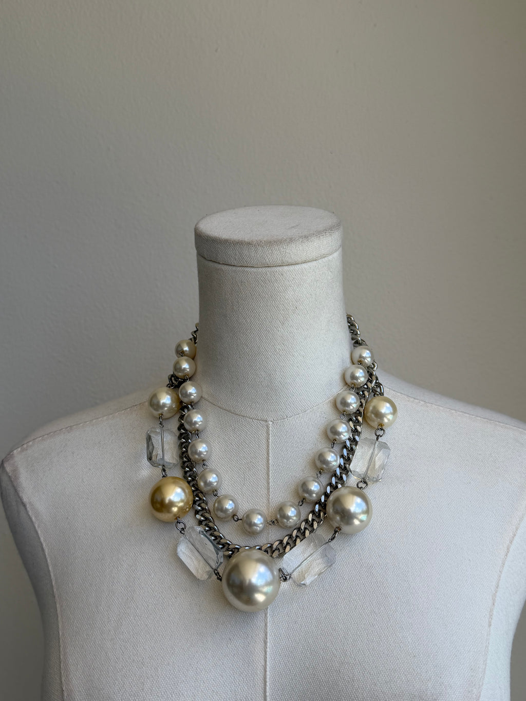 Layered Pearl & Chain Statement Necklace