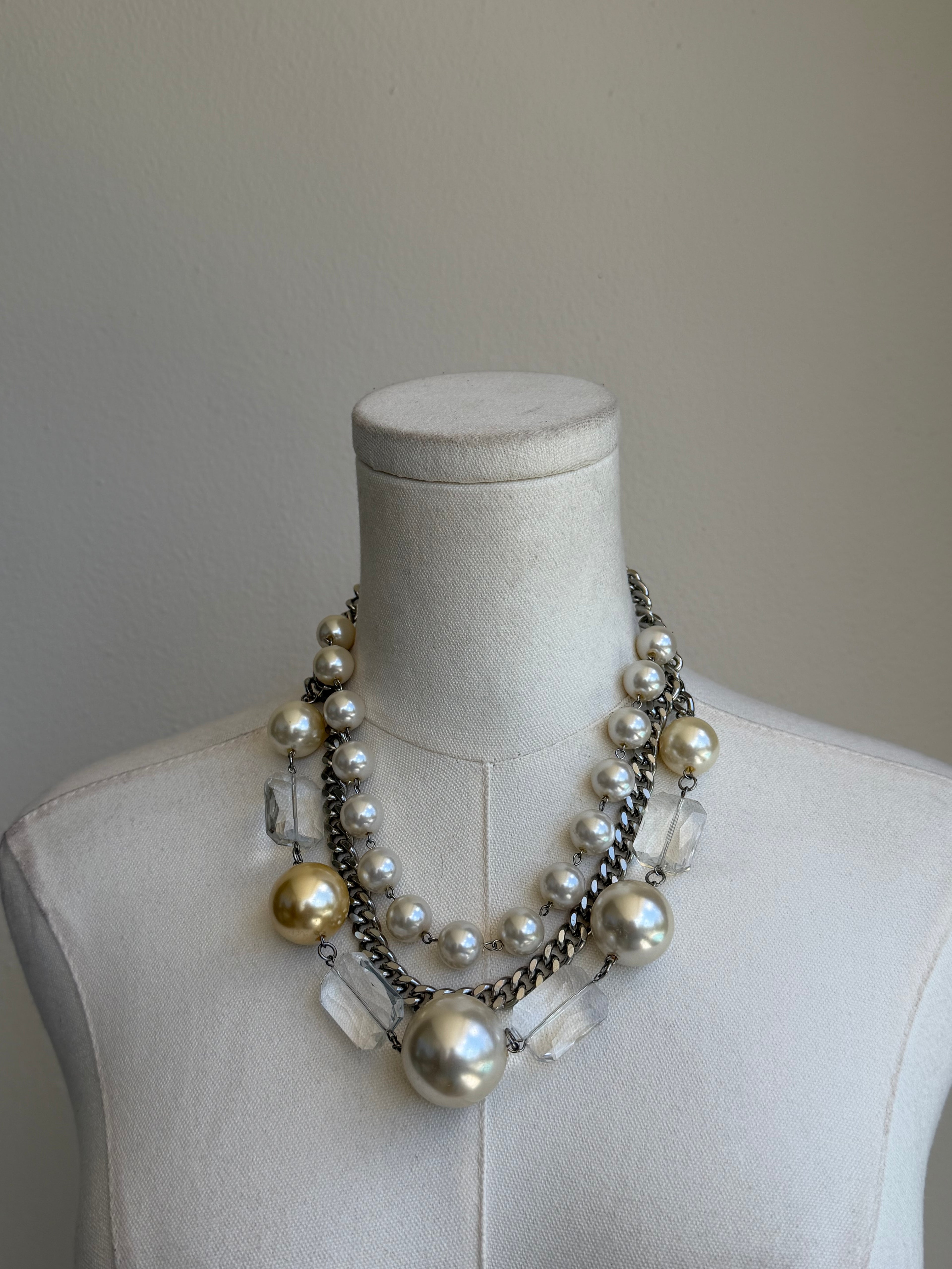 Layered Pearl & Chain Statement Necklace