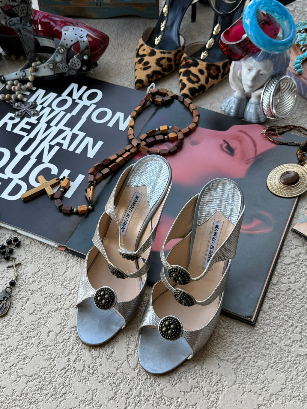 Manolo Blahnik Metallic Strappy Heels with Medallion Details – IT 41.5 (Fits IT 40 / US 10)