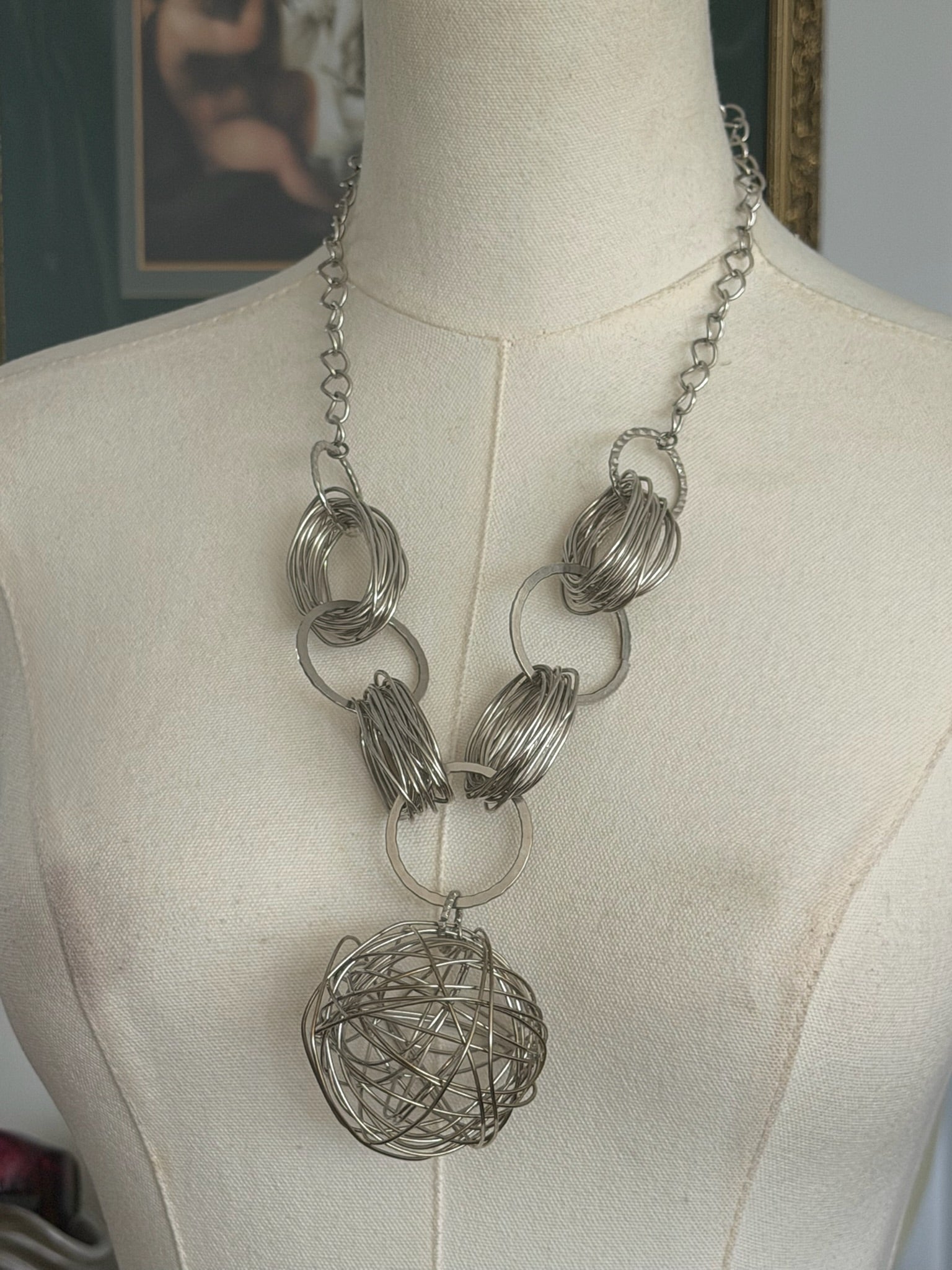 Silver Sculptural Statement Necklace