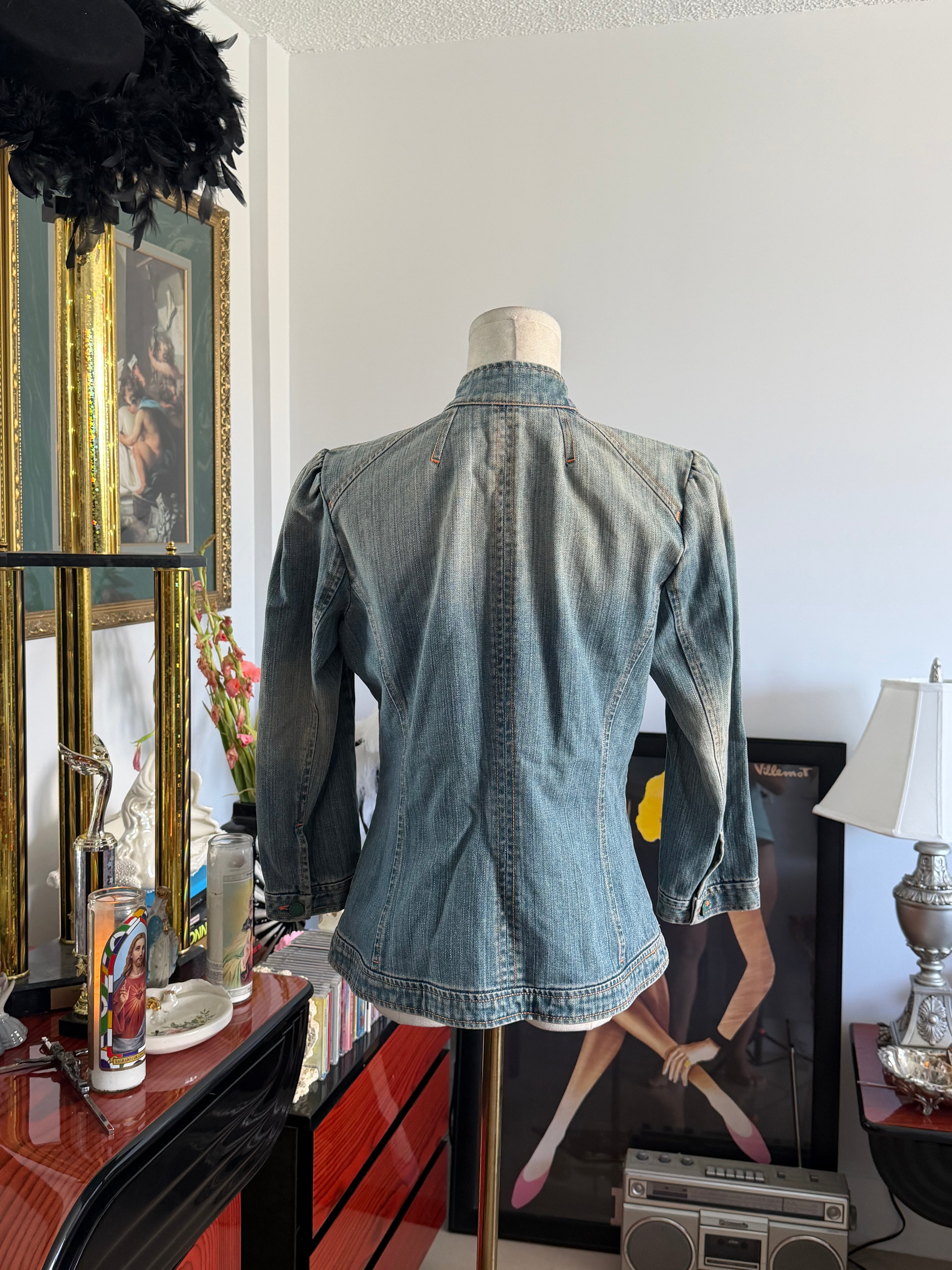 Dana Buchman Denim Turquoise Button Fitted Jacket