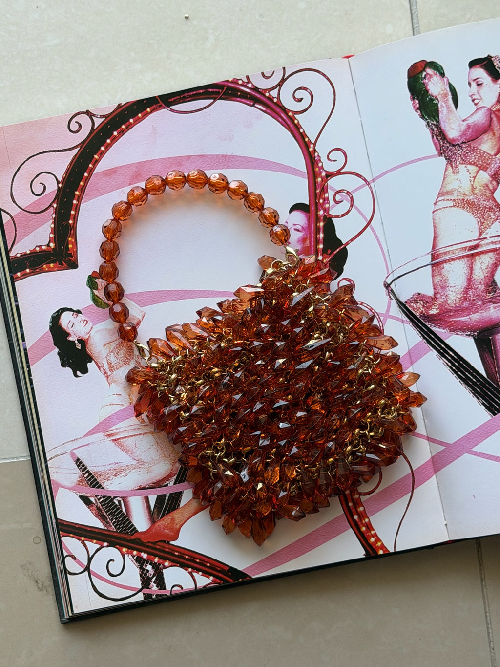 Vintage Amber Crystal Beaded Mini Handbag