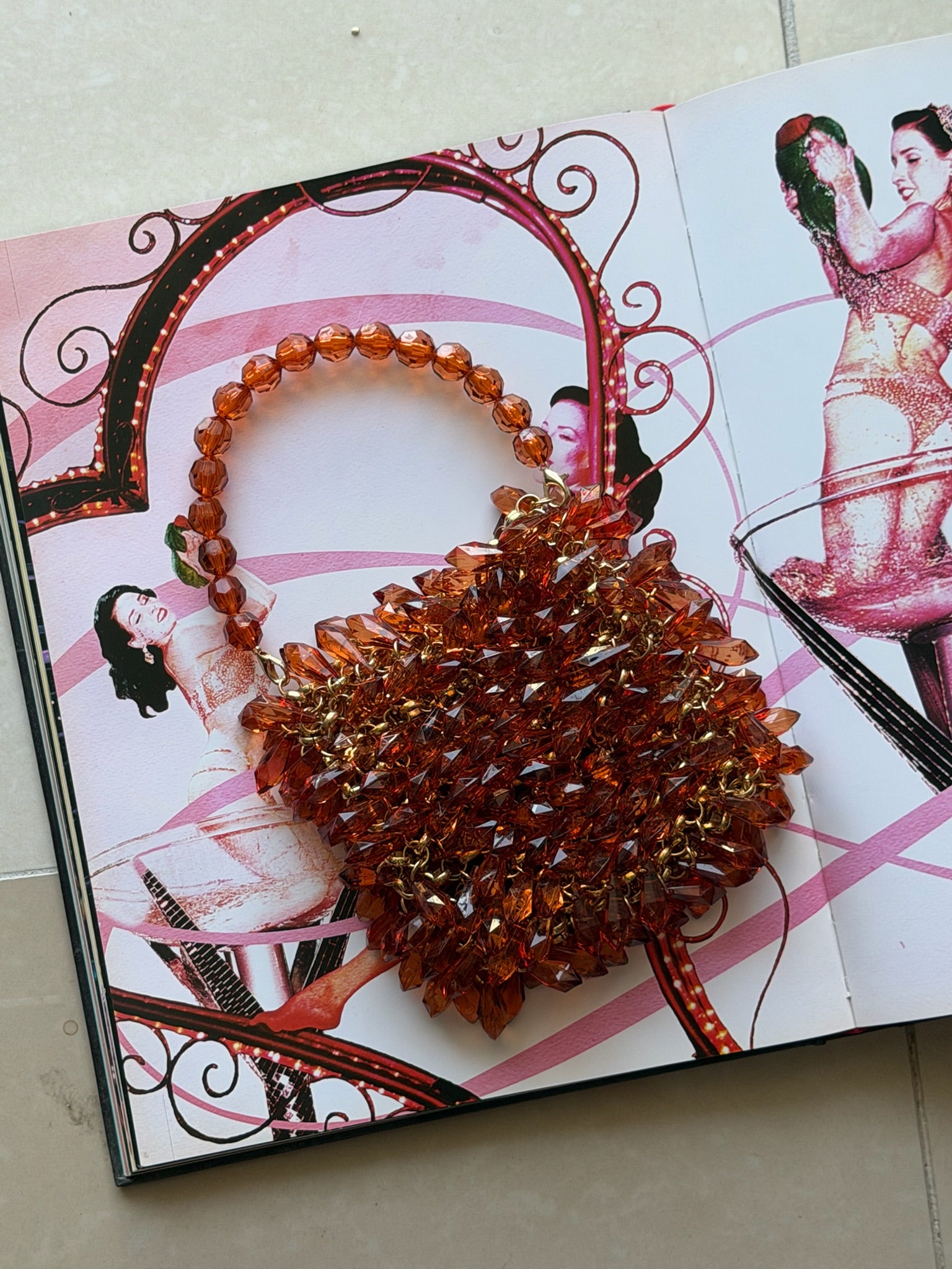Vintage Amber Crystal Beaded Mini Handbag