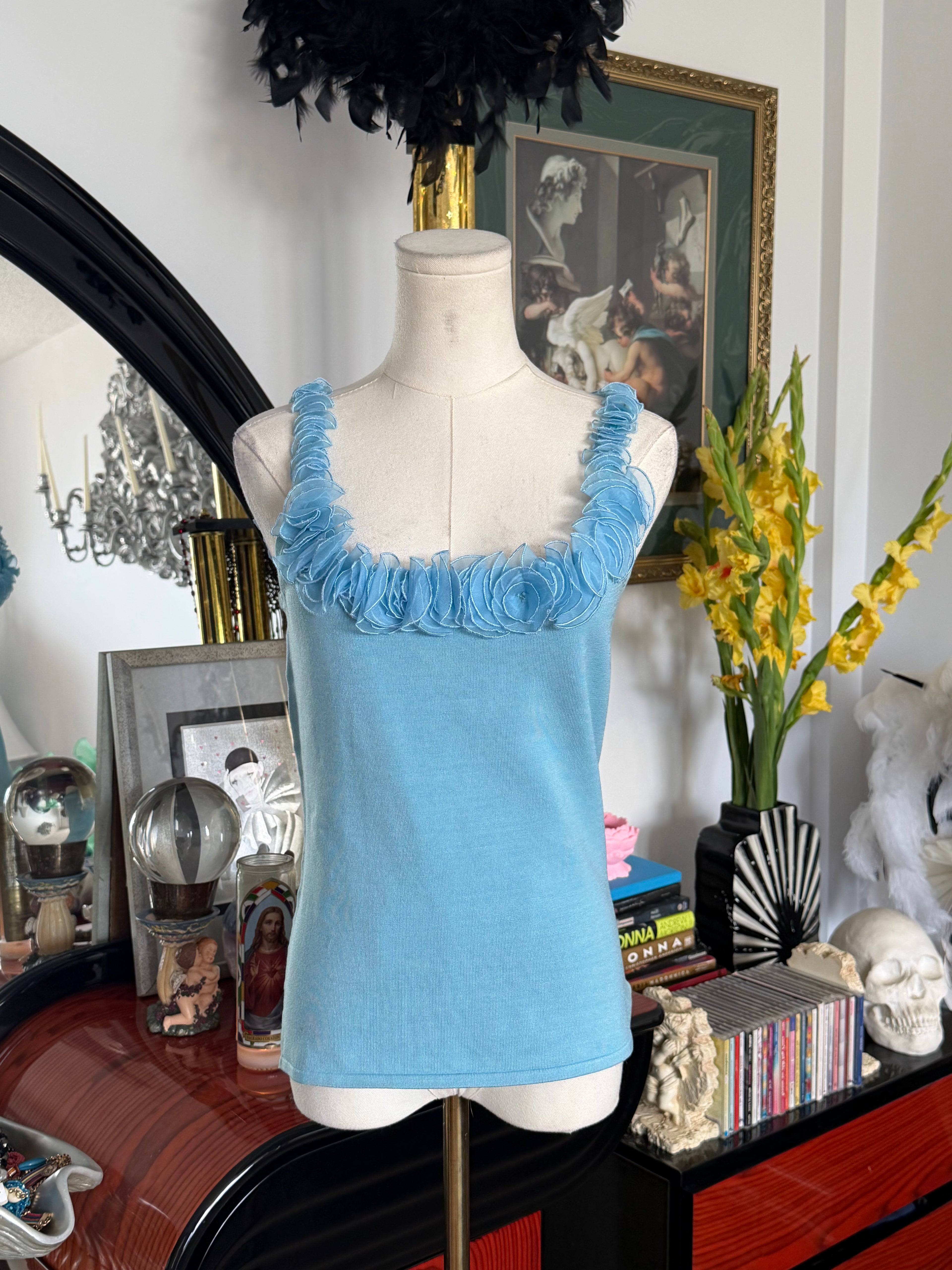 Cache Silk Rosette Trim Knit Tank Top NWT