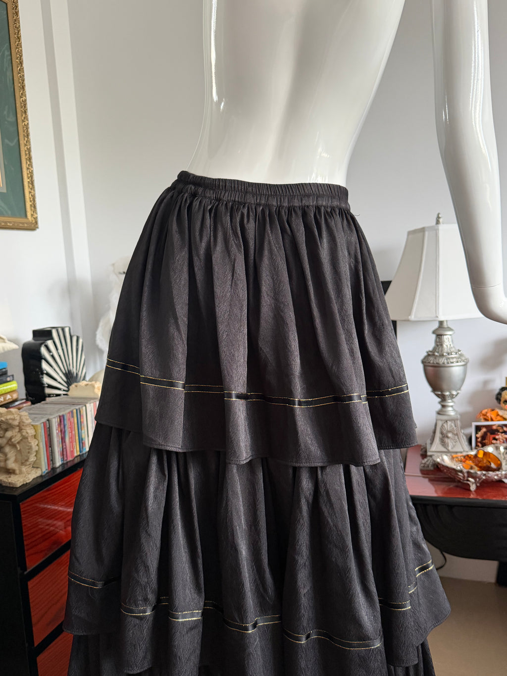 Vintage Black Tiered Maxi Skirt