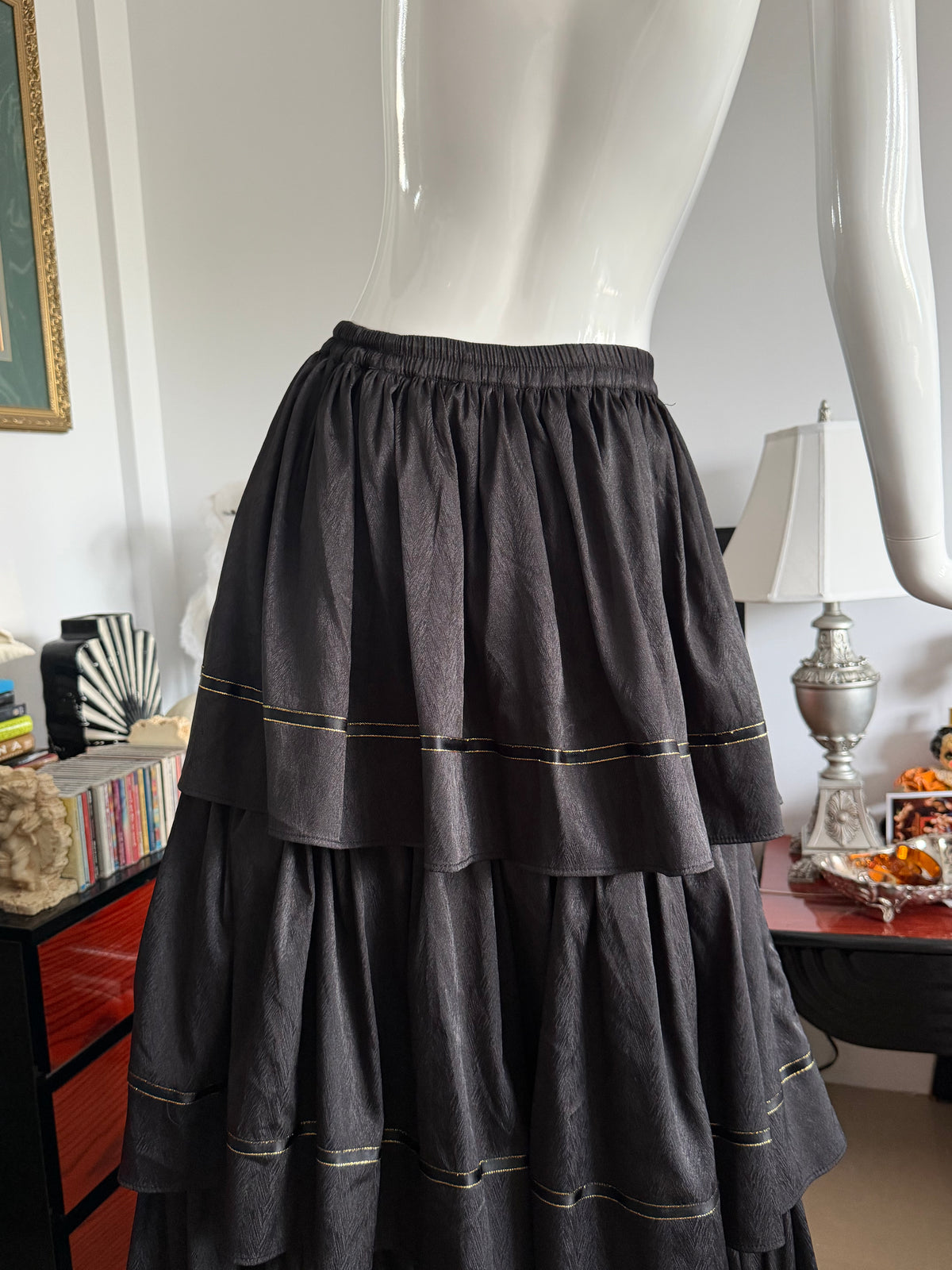 Vintage Black Tiered Maxi Skirt