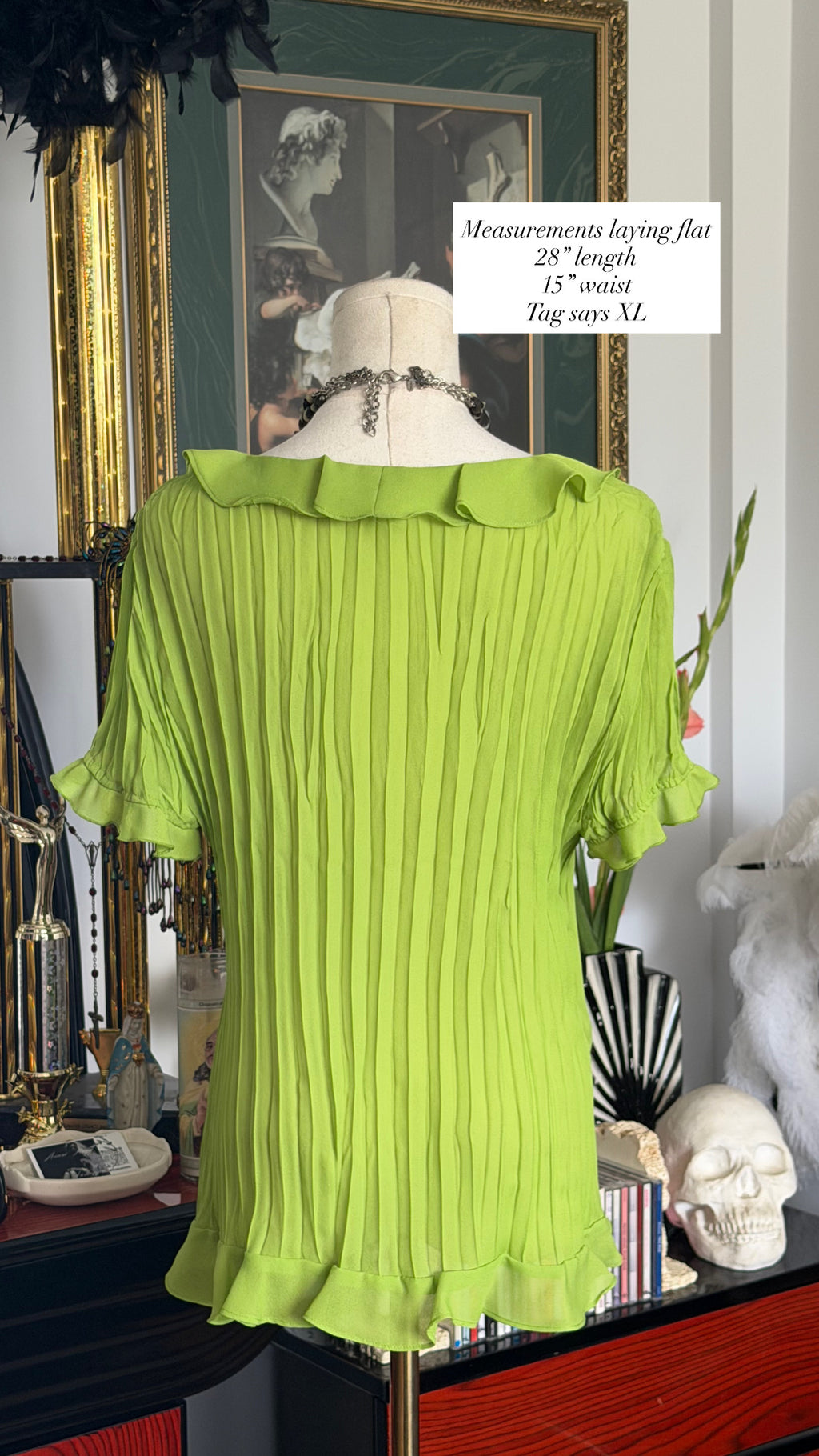 S.L.B. Lime Green Crinkle Ruffle Blouse
