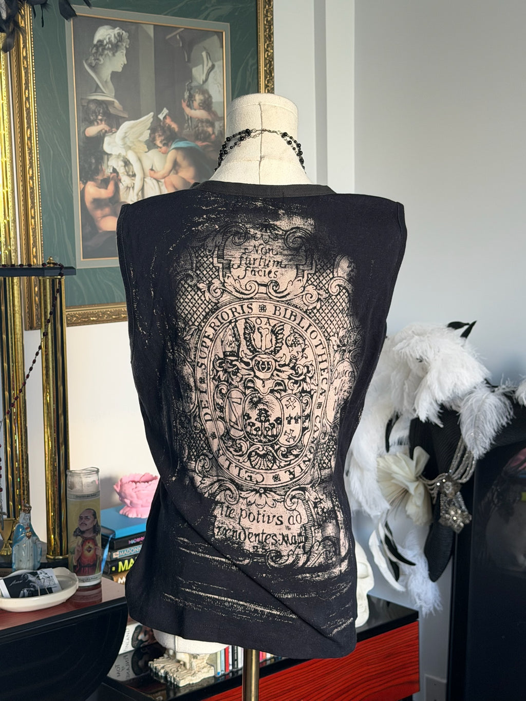 Vintage Vanilla Sugar Lace-Up Graphic Tank – Y2K Gothic Library Print Top
